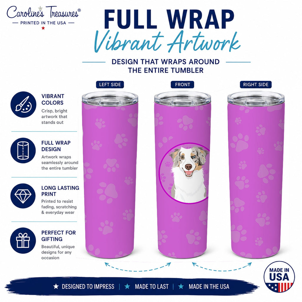 Australian Shepherd Red Merle Tricolor #1 Stainless Steel Skinny Tumbler 20 oz Vacuum Double Walled Reusable Insulated Travel Cup