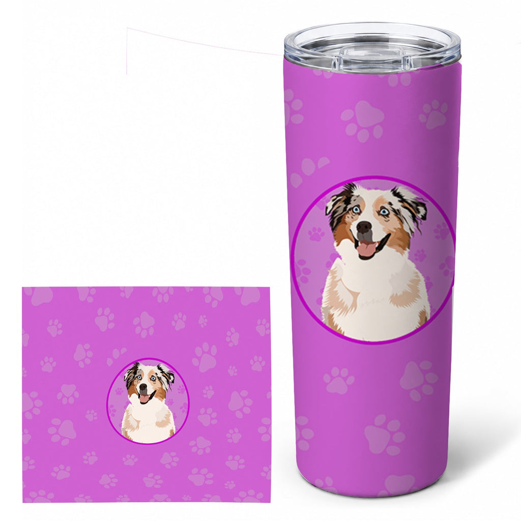 Australian Shepherd Red Merle Tricolor #2 Stainless Steel Skinny Tumbler 20 oz Vacuum Double Walled Reusable Insulated Travel Cup