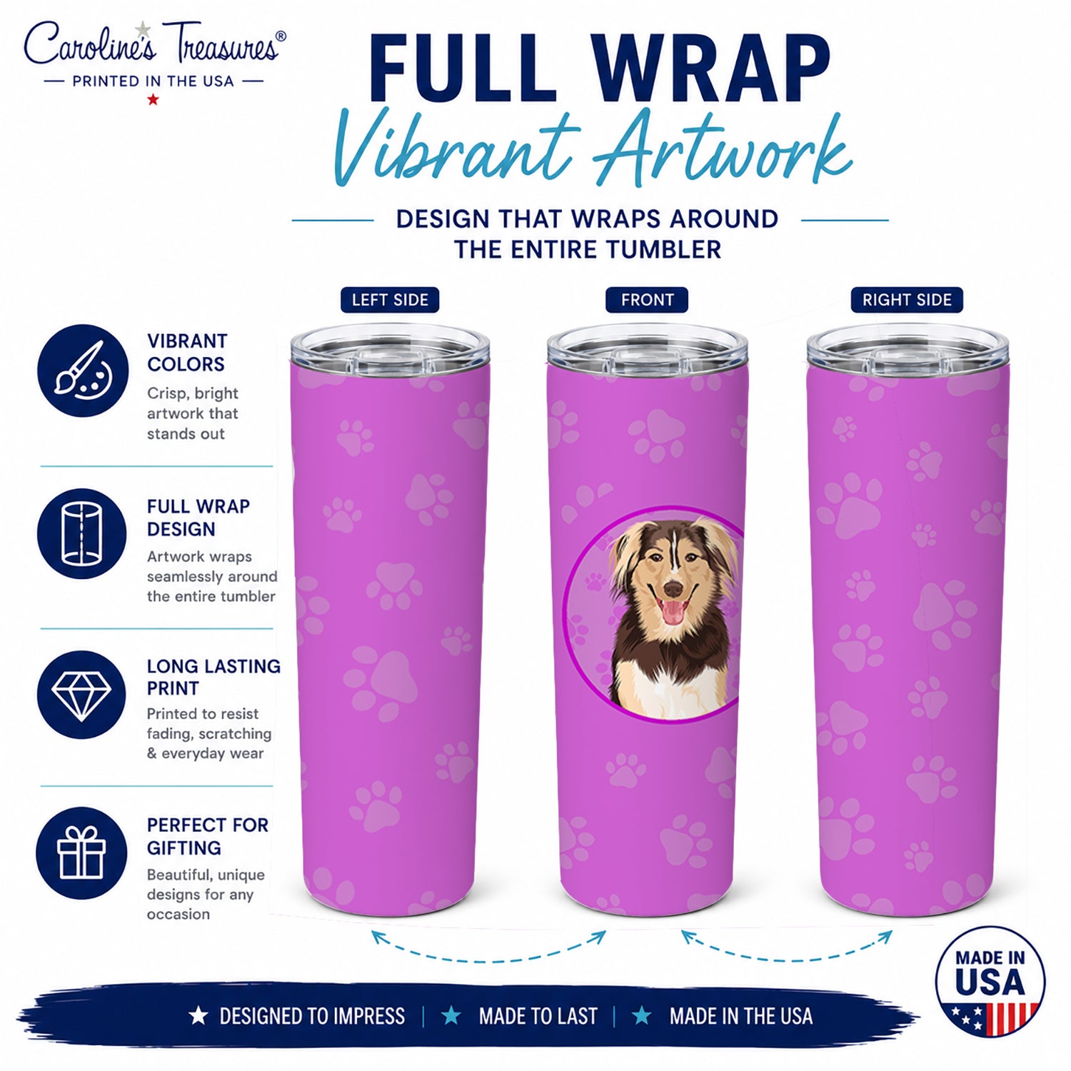Australian Shepherd Red Tricolor #3 Stainless Steel Skinny Tumbler 20 oz Vacuum Double Walled Reusable Insulated Travel Cup