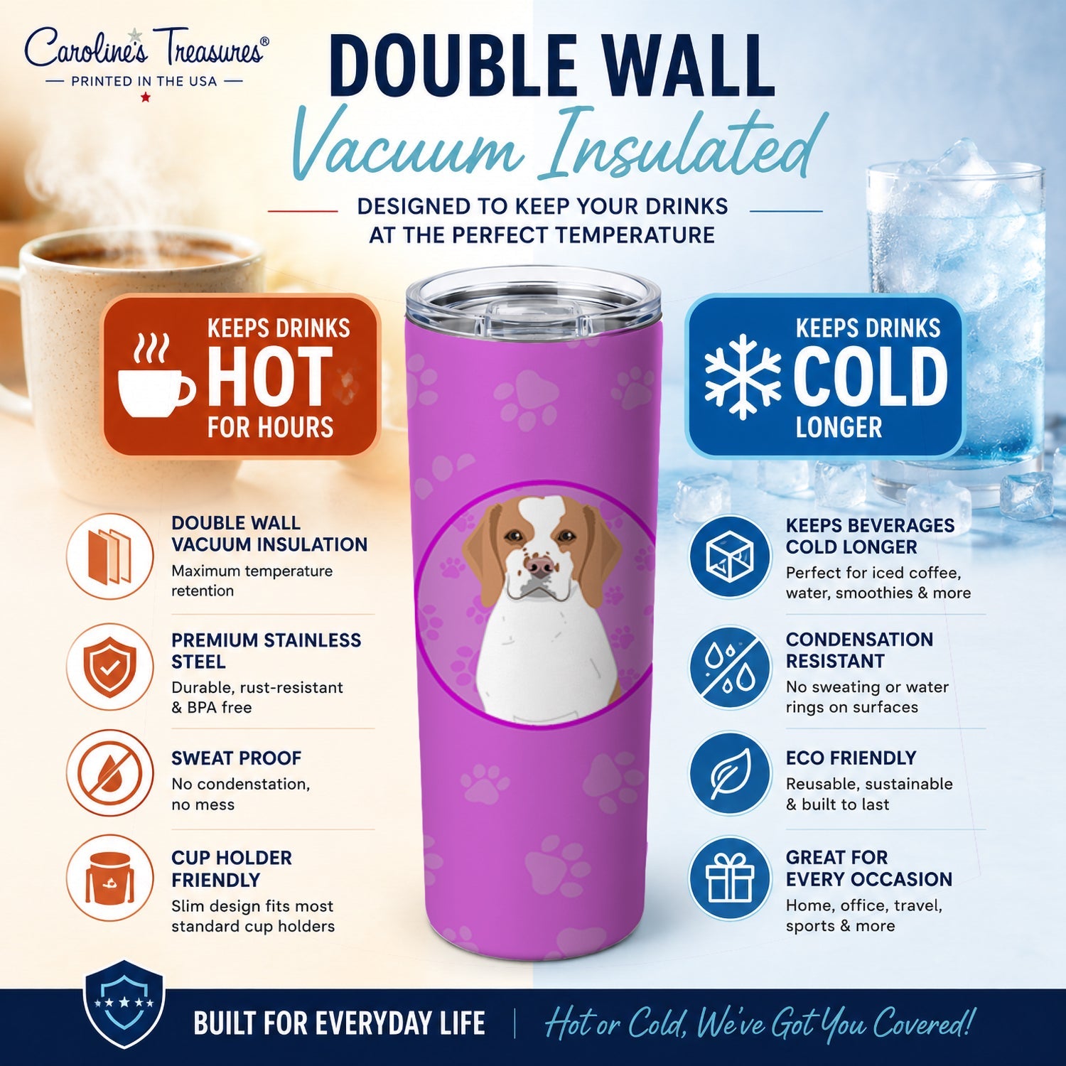 Beagle Red and White Red Ticked #1 Stainless Steel Skinny Tumbler 20 oz Vacuum Double Walled Reusable Insulated Travel Cup