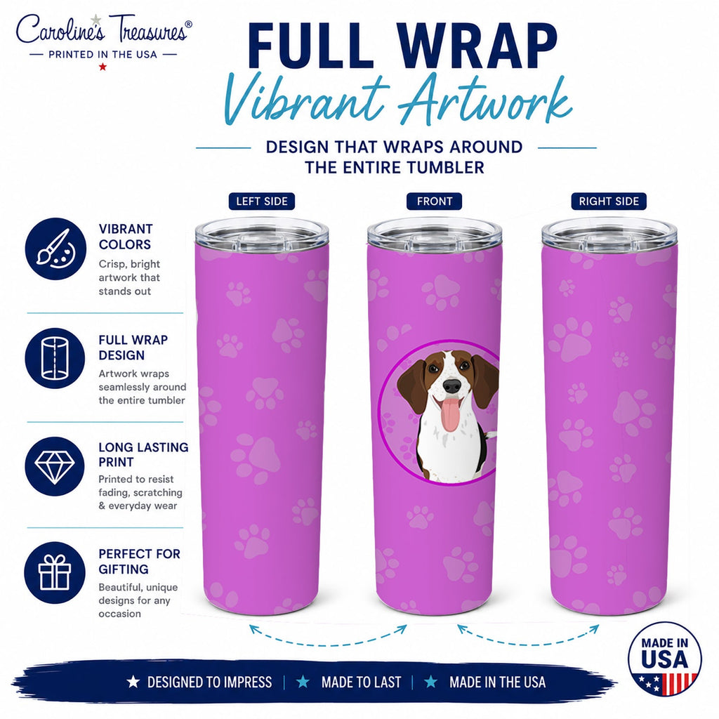 Beagle Tricolor Red Ticked #3 Stainless Steel Skinny Tumbler 20 oz Vacuum Double Walled Reusable Insulated Travel Cup