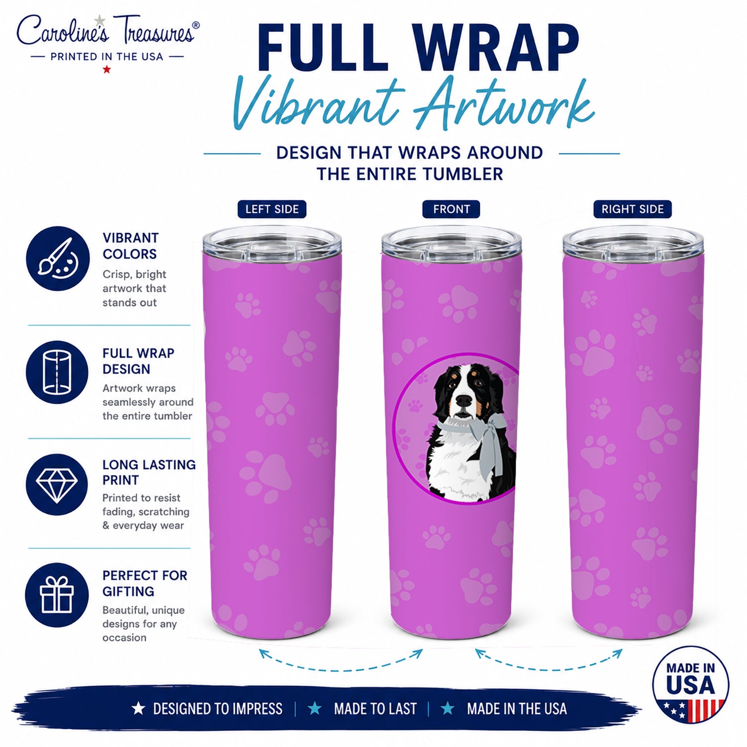 Bernese Mountain Dog #3 Stainless Steel Skinny Tumbler 20 oz Vacuum Double Walled Reusable Insulated Travel Cup
