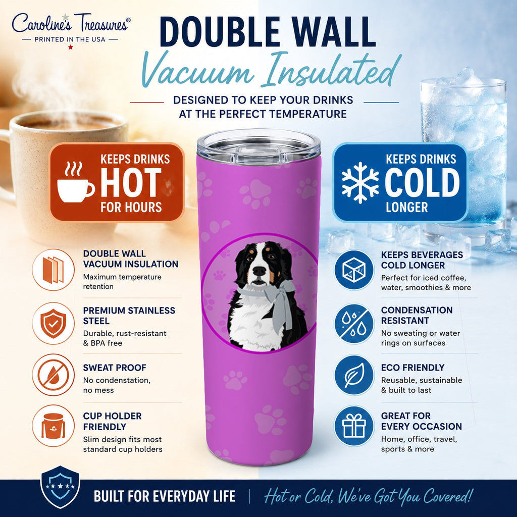 Bernese Mountain Dog #3 Stainless Steel Skinny Tumbler 20 oz Vacuum Double Walled Reusable Insulated Travel Cup