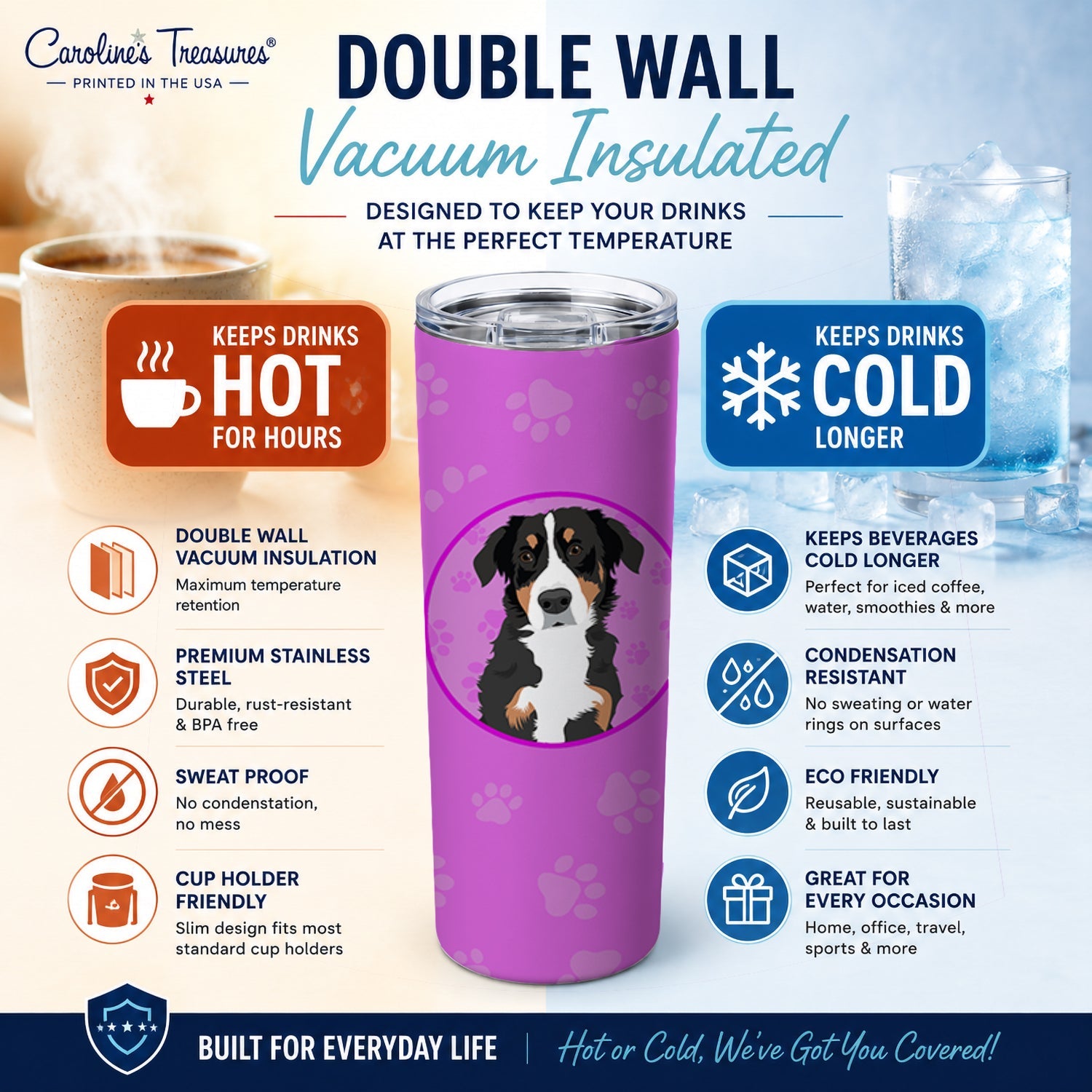 Bernese Mountain Dog Puppy #2 Stainless Steel Skinny Tumbler 20 oz Vacuum Double Walled Reusable Insulated Travel Cup