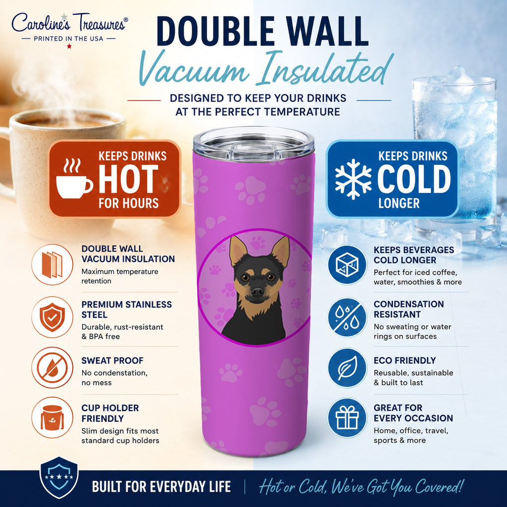 Chihuahua Black and Tan #1 Stainless Steel Skinny Tumbler 20 oz Vacuum Double Walled Reusable Insulated Travel Cup
