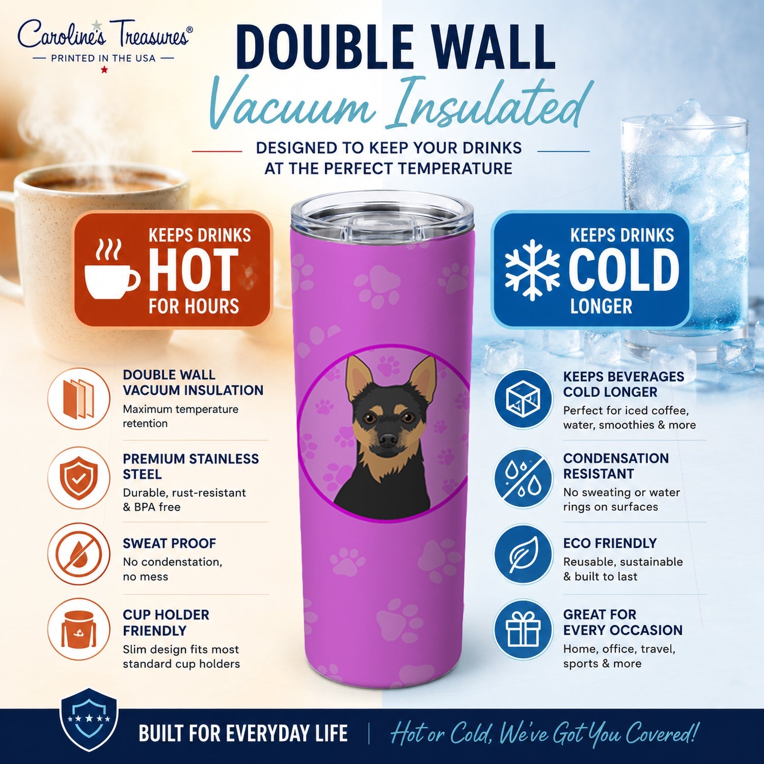 Chihuahua Black and Tan #1 Stainless Steel Skinny Tumbler 20 oz Vacuum Double Walled Reusable Insulated Travel Cup