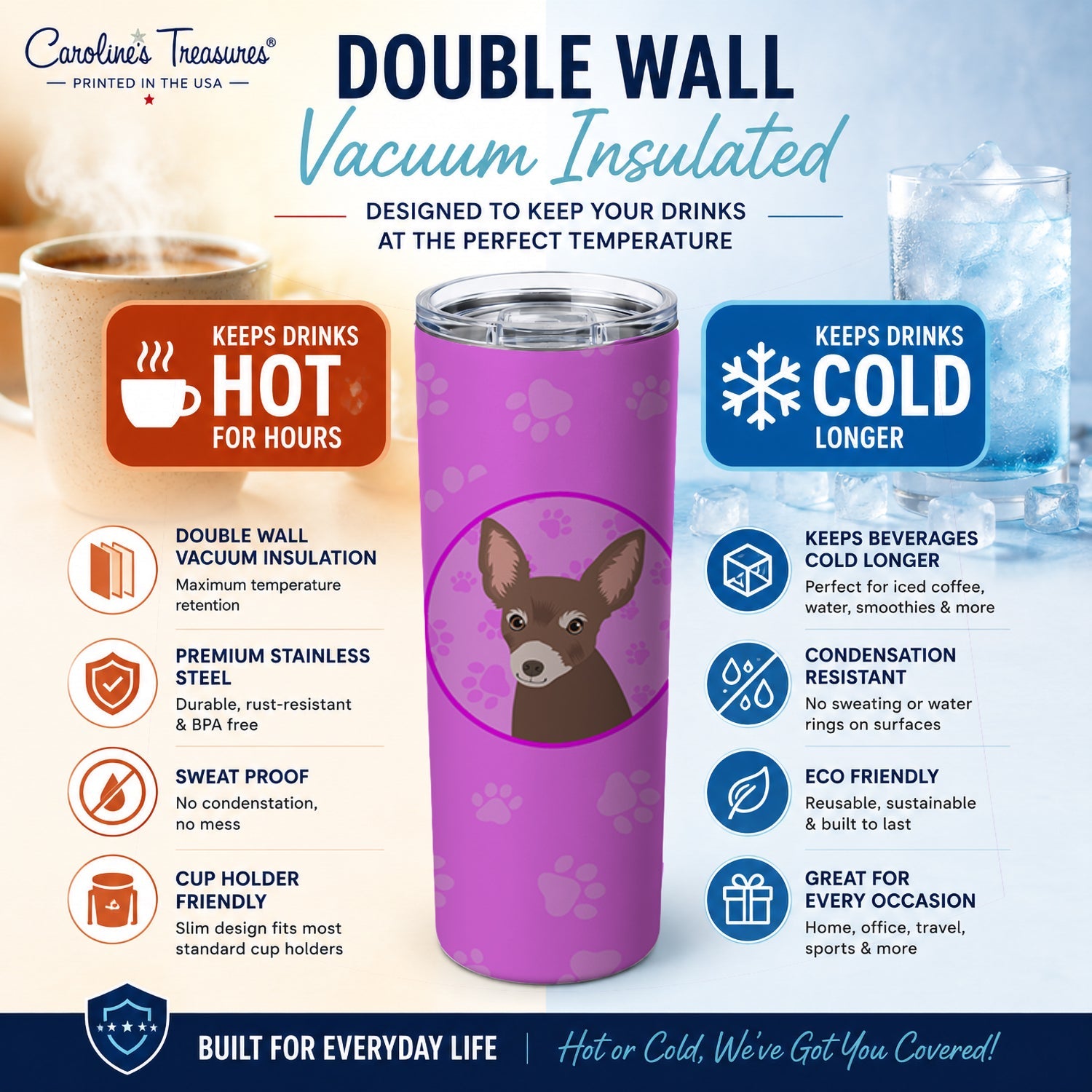Chihuahua Chocolate #2 Stainless Steel Skinny Tumbler 20 oz Vacuum Double Walled Reusable Insulated Travel Cup
