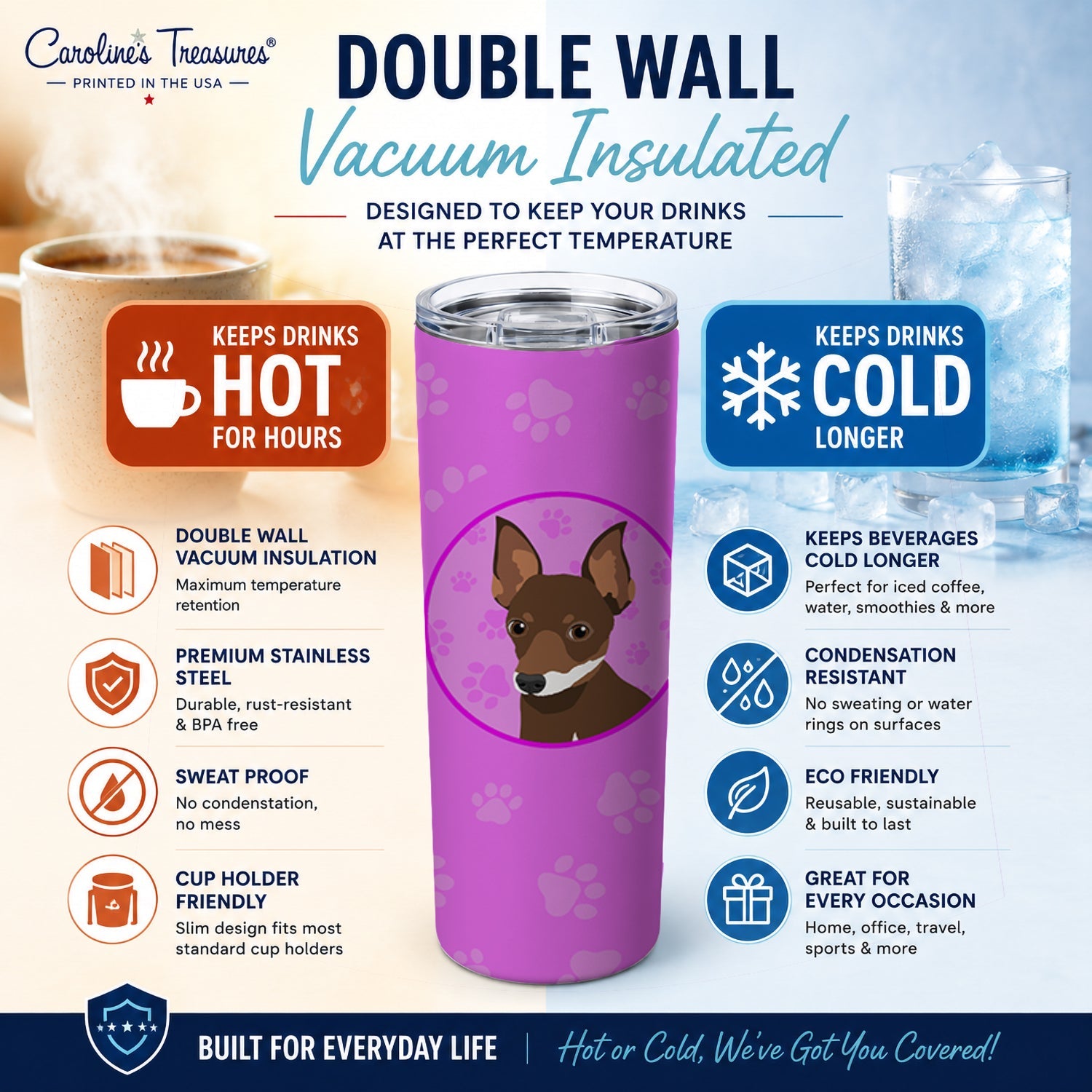 Chihuahua Chocolate and White #2 Stainless Steel Skinny Tumbler 20 oz Vacuum Double Walled Reusable Insulated Travel Cup