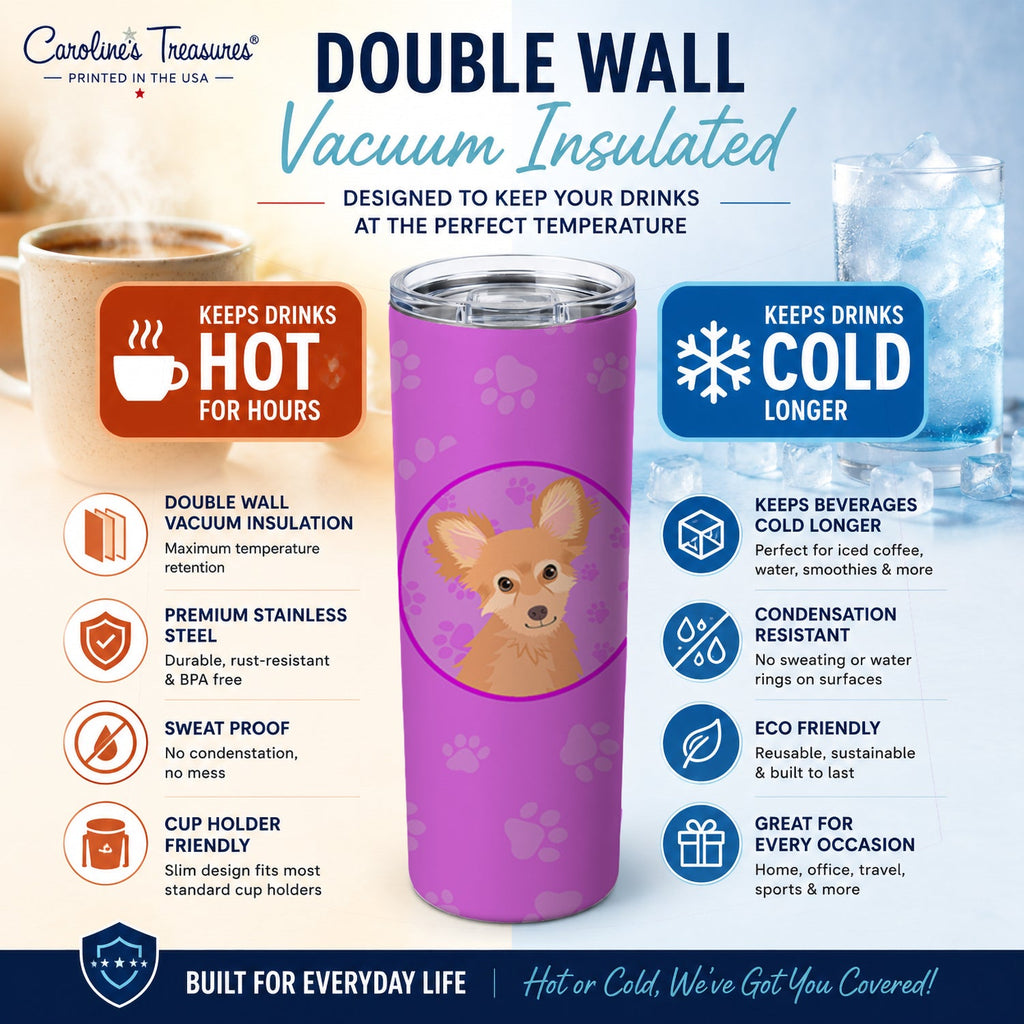 Chihuahua Fawn Stainless Steel Skinny Tumbler 20 oz Vacuum Double Walled Reusable Insulated Travel Cup