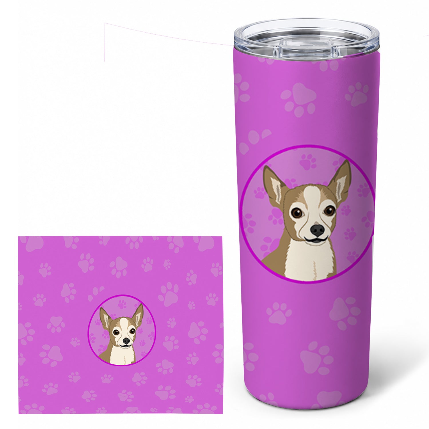 Chihuahua Silver and Tan Stainless Steel Skinny Tumbler 20 oz Vacuum Double Walled Reusable Insulated Travel Cup
