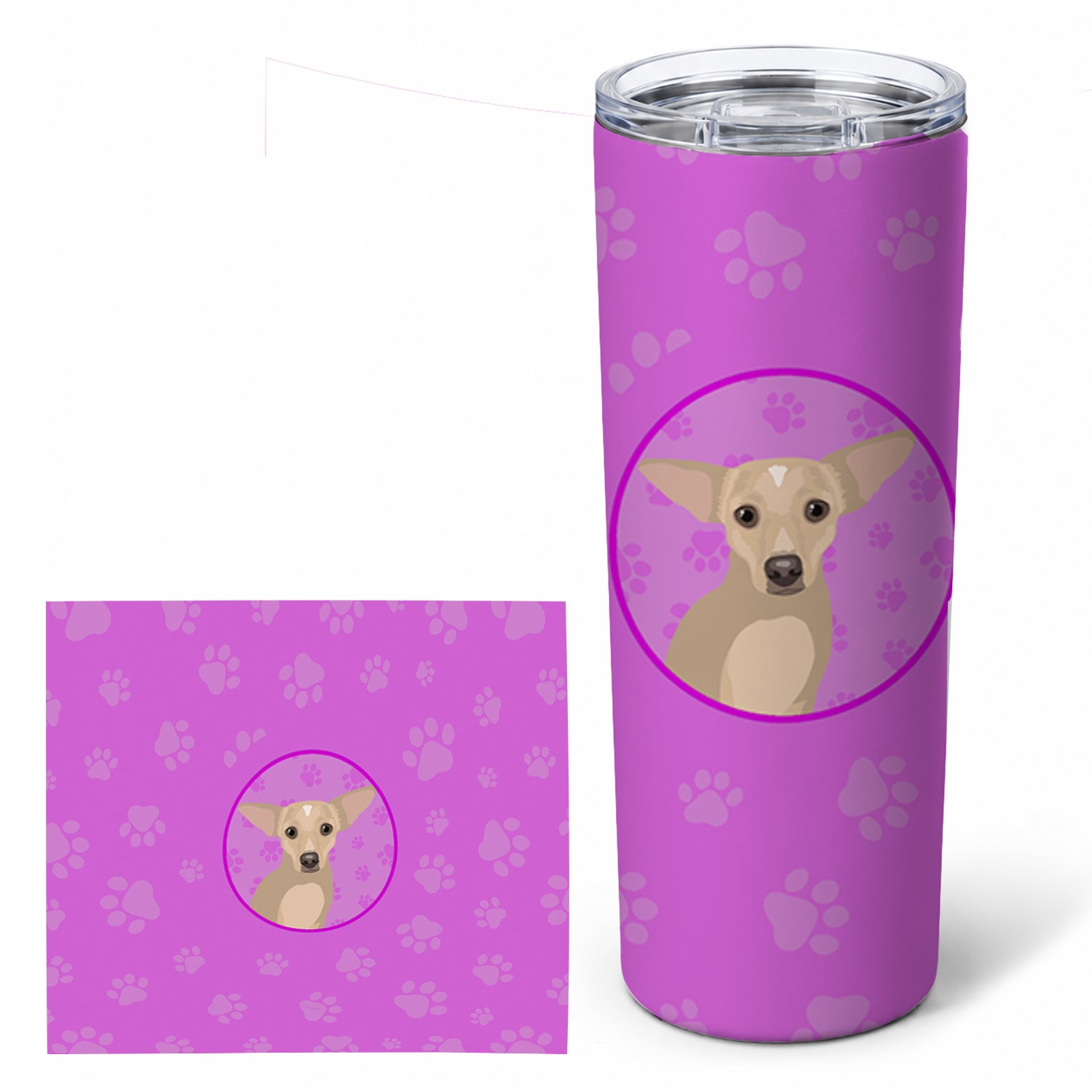 Chihuahua Silver Stainless Steel Skinny Tumbler 20 oz Vacuum Double Walled Reusable Insulated Travel Cup
