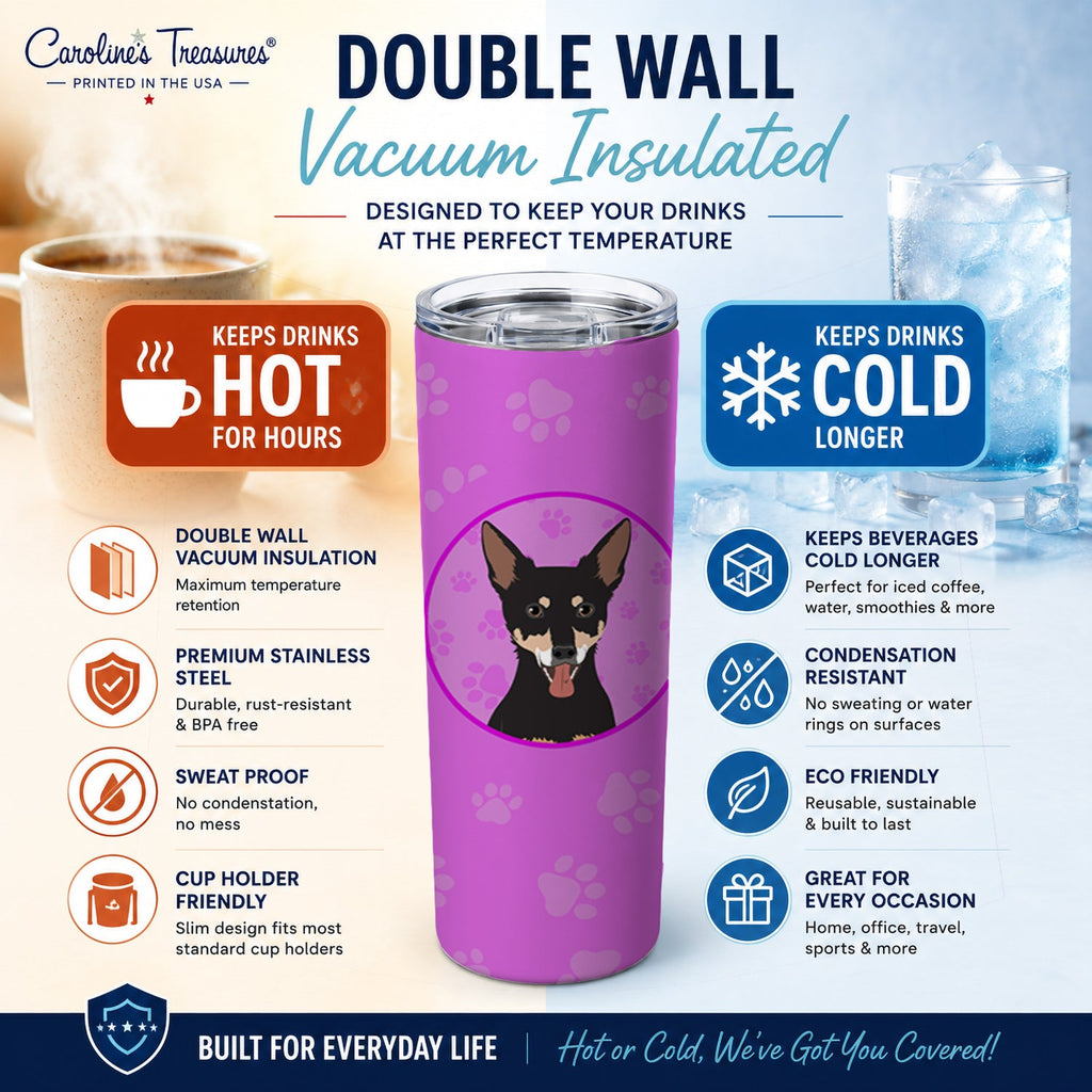 Chihuahua Tricolor #1 Stainless Steel Skinny Tumbler 20 oz Vacuum Double Walled Reusable Insulated Travel Cup