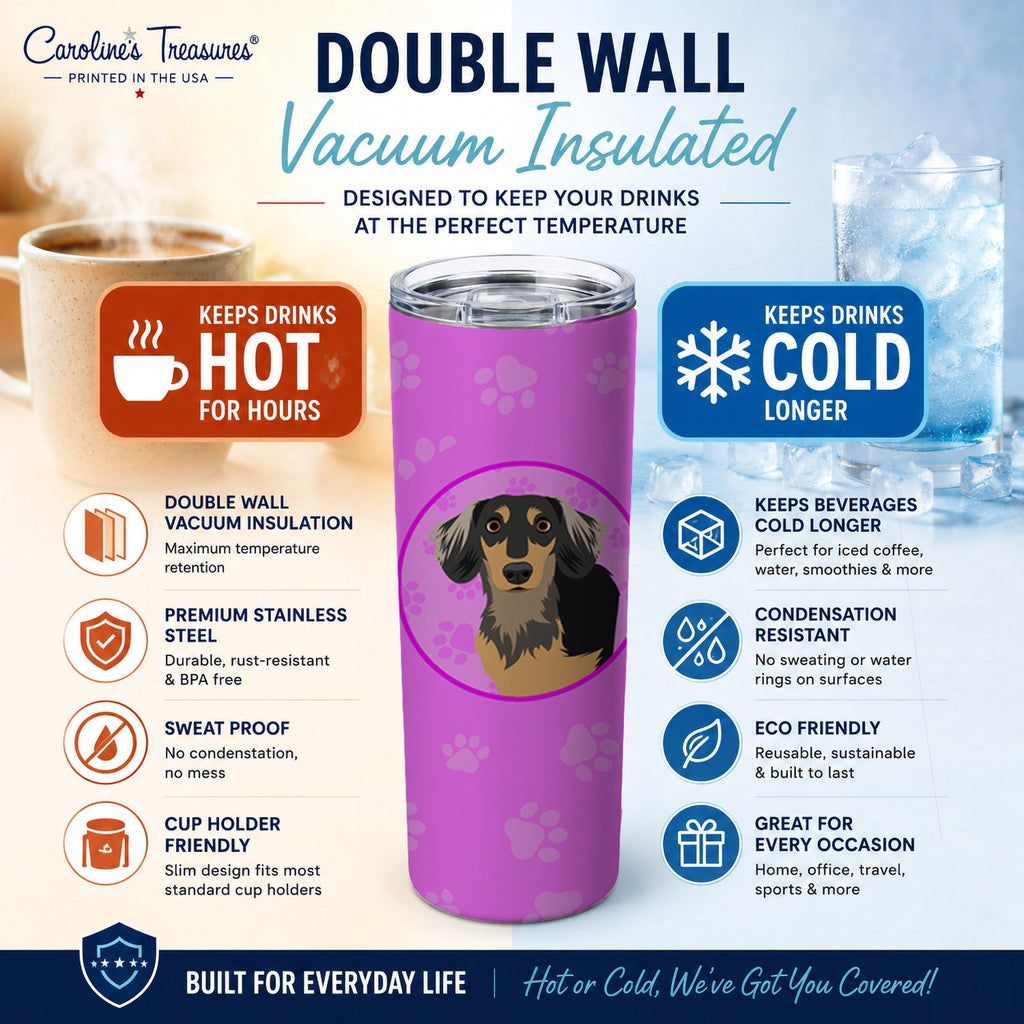 Dachshund Black and Tan #4 Stainless Steel Skinny Tumbler 20 oz Vacuum Double Walled Reusable Insulated Travel Cup