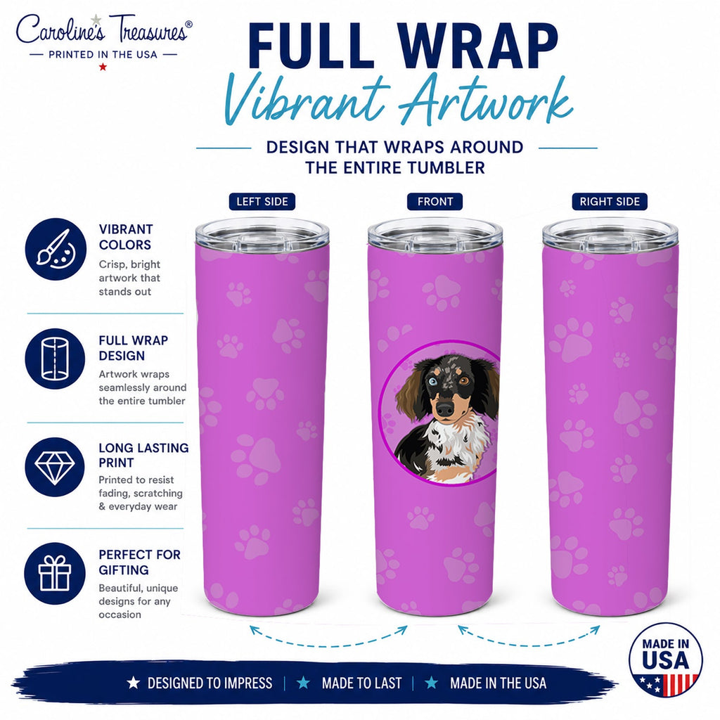 Dachshund Dapple #1 Stainless Steel Skinny Tumbler 20 oz Vacuum Double Walled Reusable Insulated Travel Cup