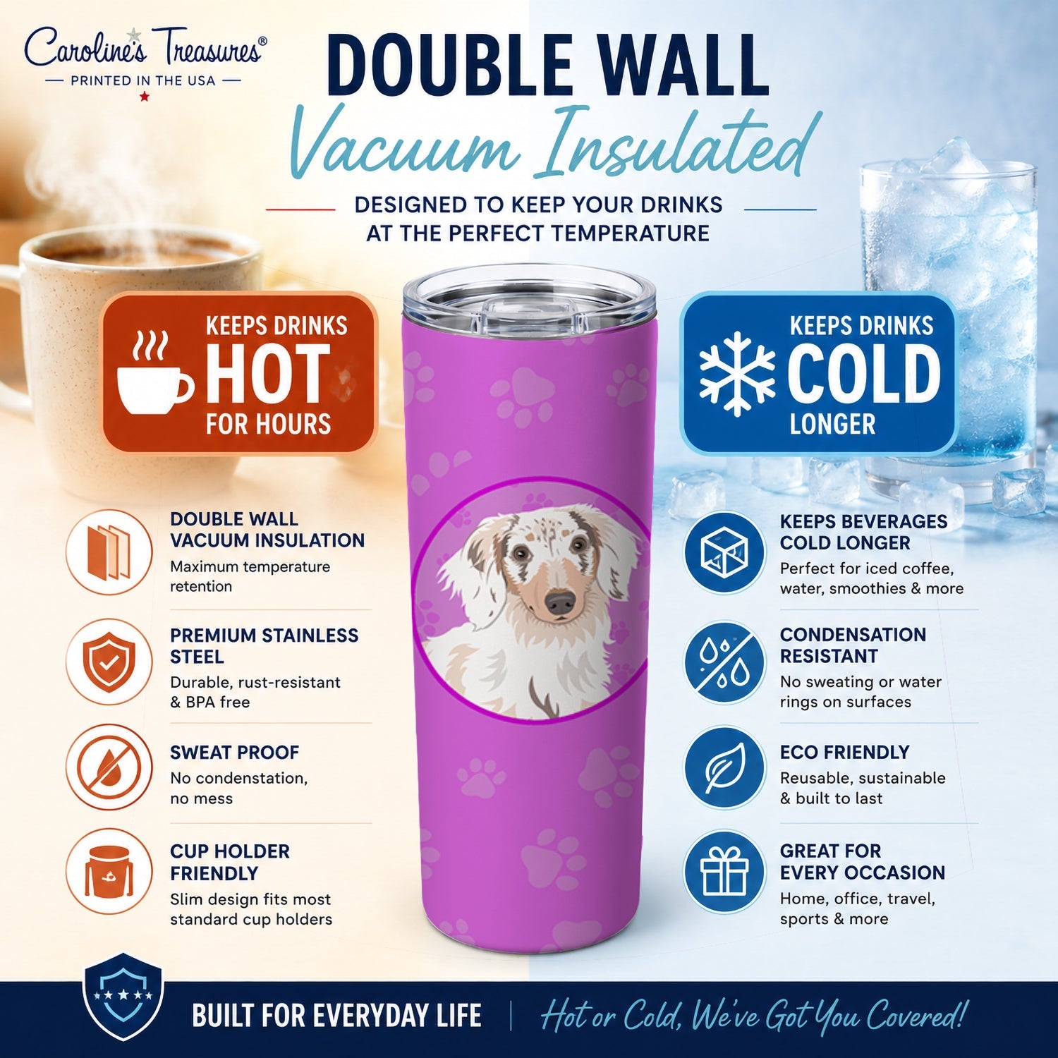 Dachshund Dapple #2 Stainless Steel Skinny Tumbler 20 oz Vacuum Double Walled Reusable Insulated Travel Cup