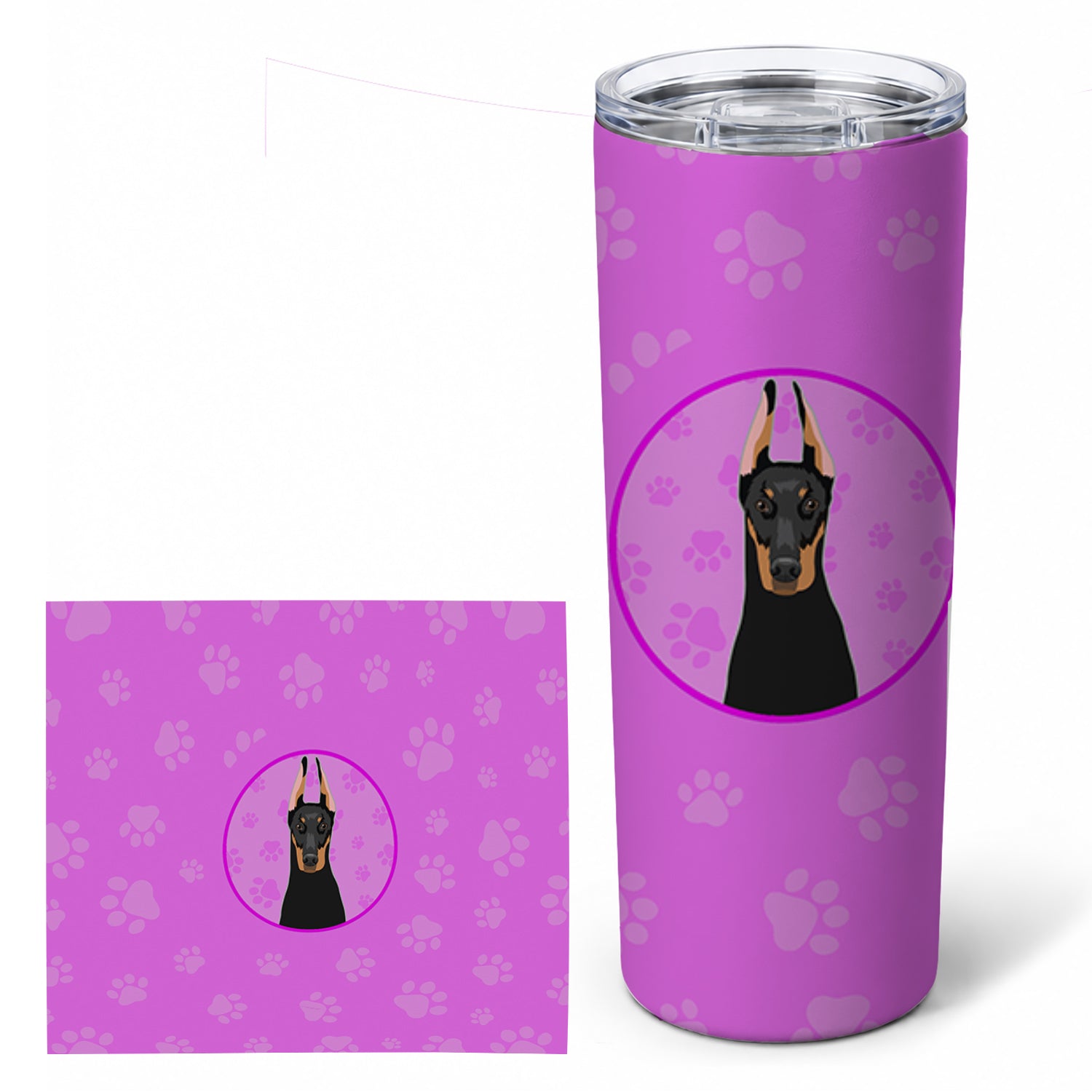 Doberman Pinscher Black and Rust Cropped Ears Stainless Steel Skinny Tumbler 20 oz Vacuum Double Walled Reusable Insulated Travel Cup