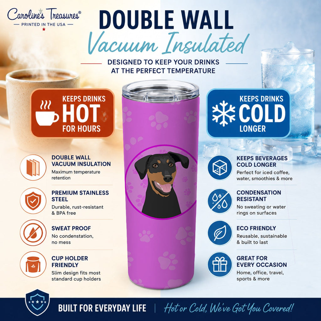 Doberman Pinscher Black and Rust Natural Ears #1 Stainless Steel Skinny Tumbler 20 oz Vacuum Double Walled Reusable Insulated Travel Cup