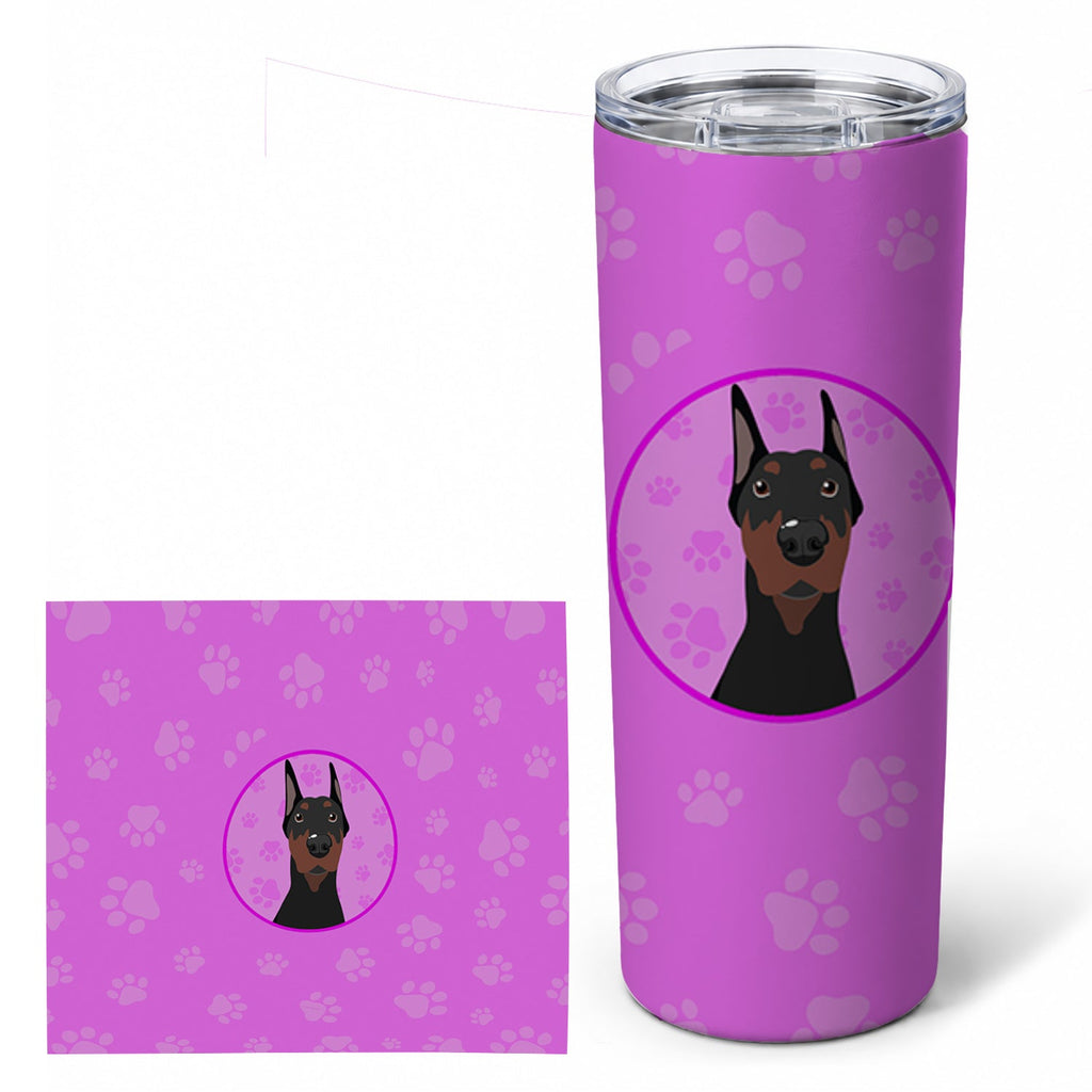 Doberman Pinscher Black Cropped Ears Stainless Steel Skinny Tumbler 20 oz Vacuum Double Walled Reusable Insulated Travel Cup