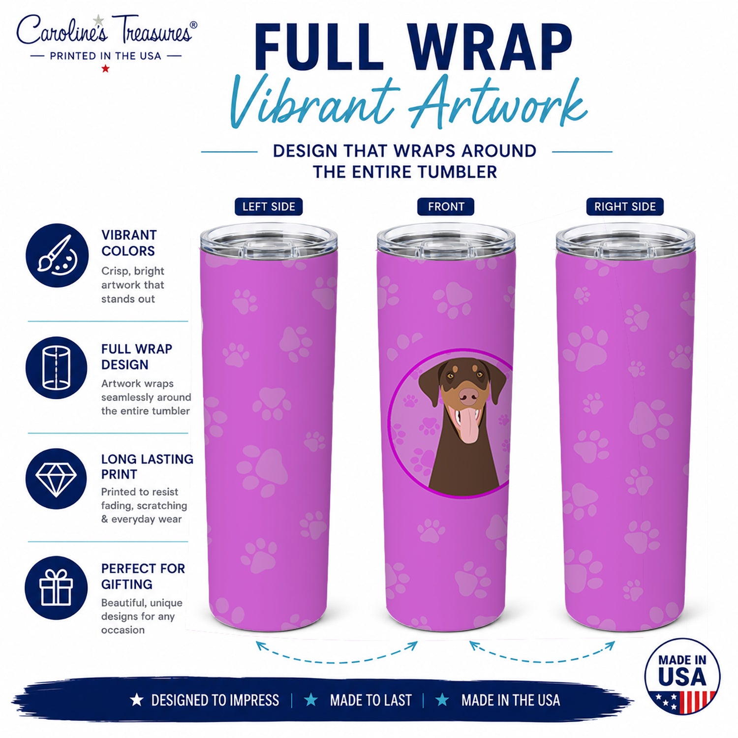 Doberman Pinscher Red and Rust Natural Ears #1 Stainless Steel Skinny Tumbler 20 oz Vacuum Double Walled Reusable Insulated Travel Cup