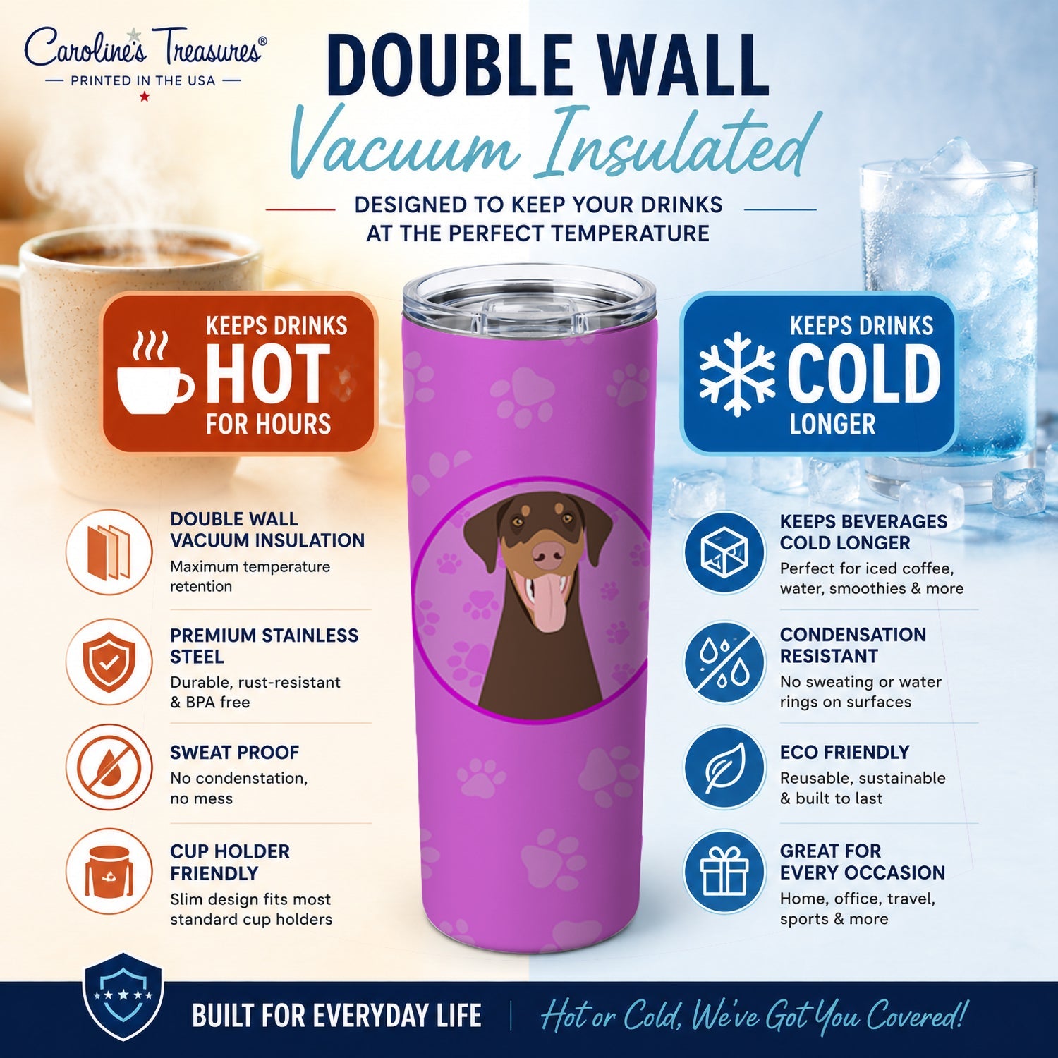 Doberman Pinscher Red and Rust Natural Ears #1 Stainless Steel Skinny Tumbler 20 oz Vacuum Double Walled Reusable Insulated Travel Cup