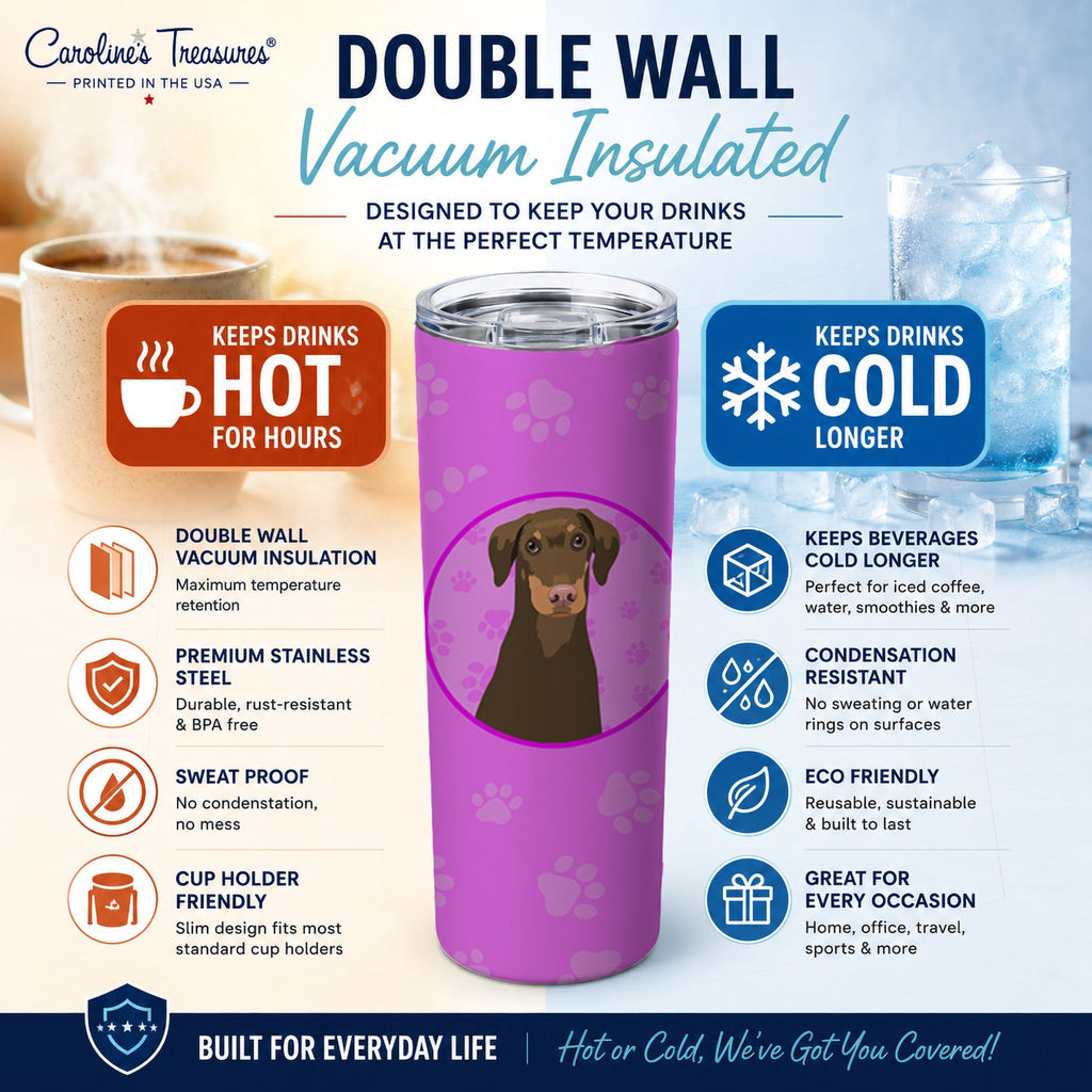 Doberman Pinscher Red and Rust Natural Ears #2 Stainless Steel Skinny Tumbler 20 oz Vacuum Double Walled Reusable Insulated Travel Cup