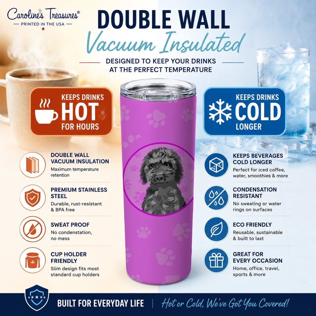 Doodle Black #2 Stainless Steel Skinny Tumbler 20 oz Vacuum Double Walled Reusable Insulated Travel Cup