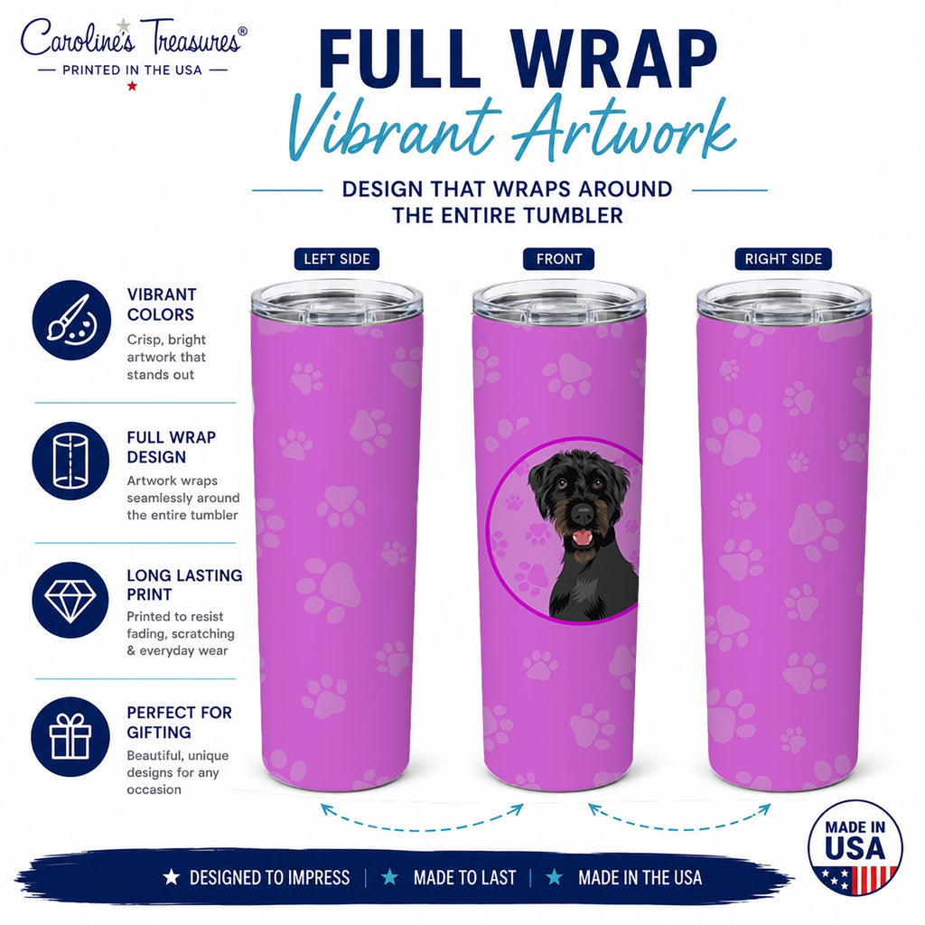 Doodle Black and Tan Stainless Steel Skinny Tumbler 20 oz Vacuum Double Walled Reusable Insulated Travel Cup