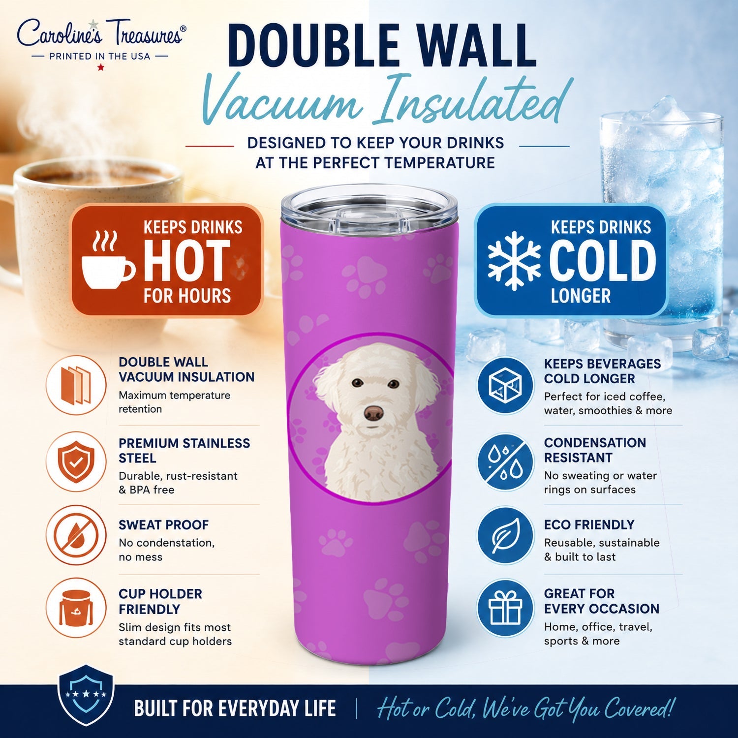 Doodle Cream #2 Stainless Steel Skinny Tumbler 20 oz Vacuum Double Walled Reusable Insulated Travel Cup
