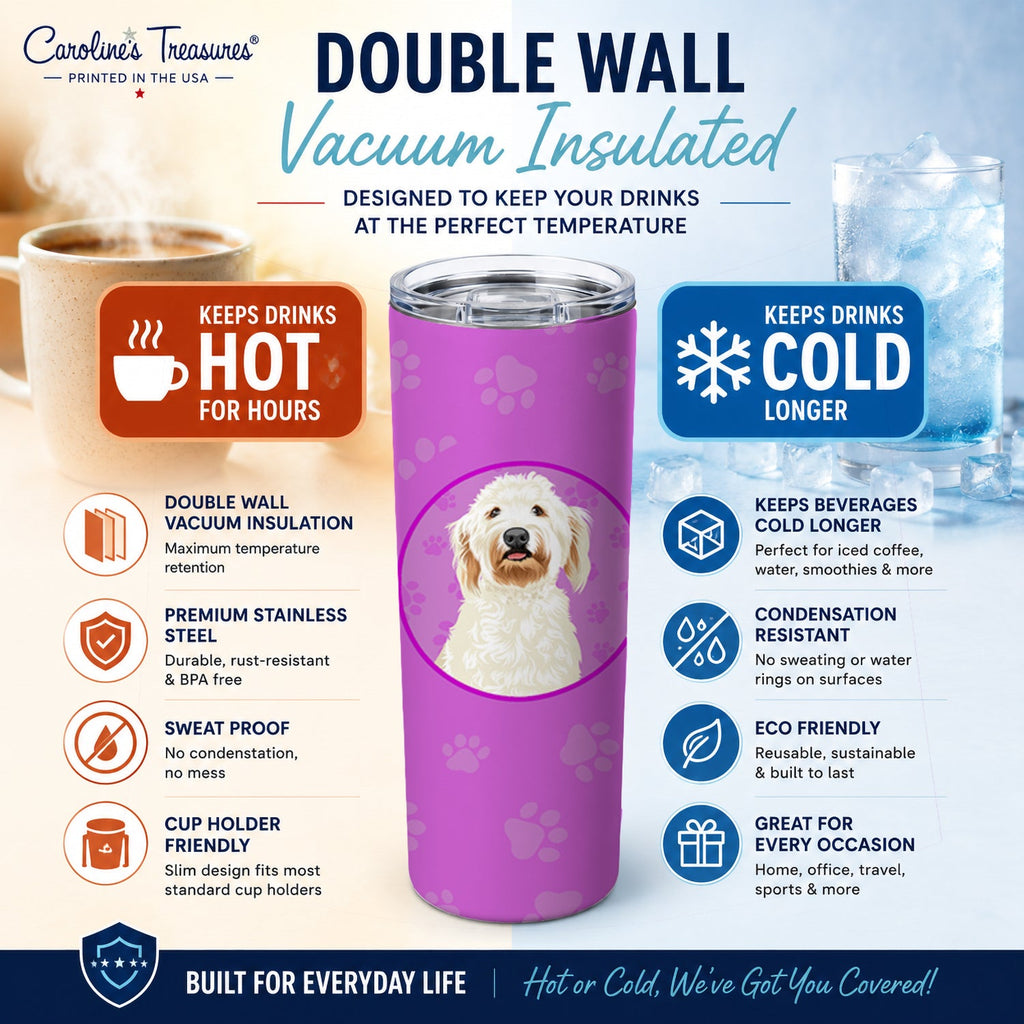 Doodle Cream #6 Stainless Steel Skinny Tumbler 20 oz Vacuum Double Walled Reusable Insulated Travel Cup