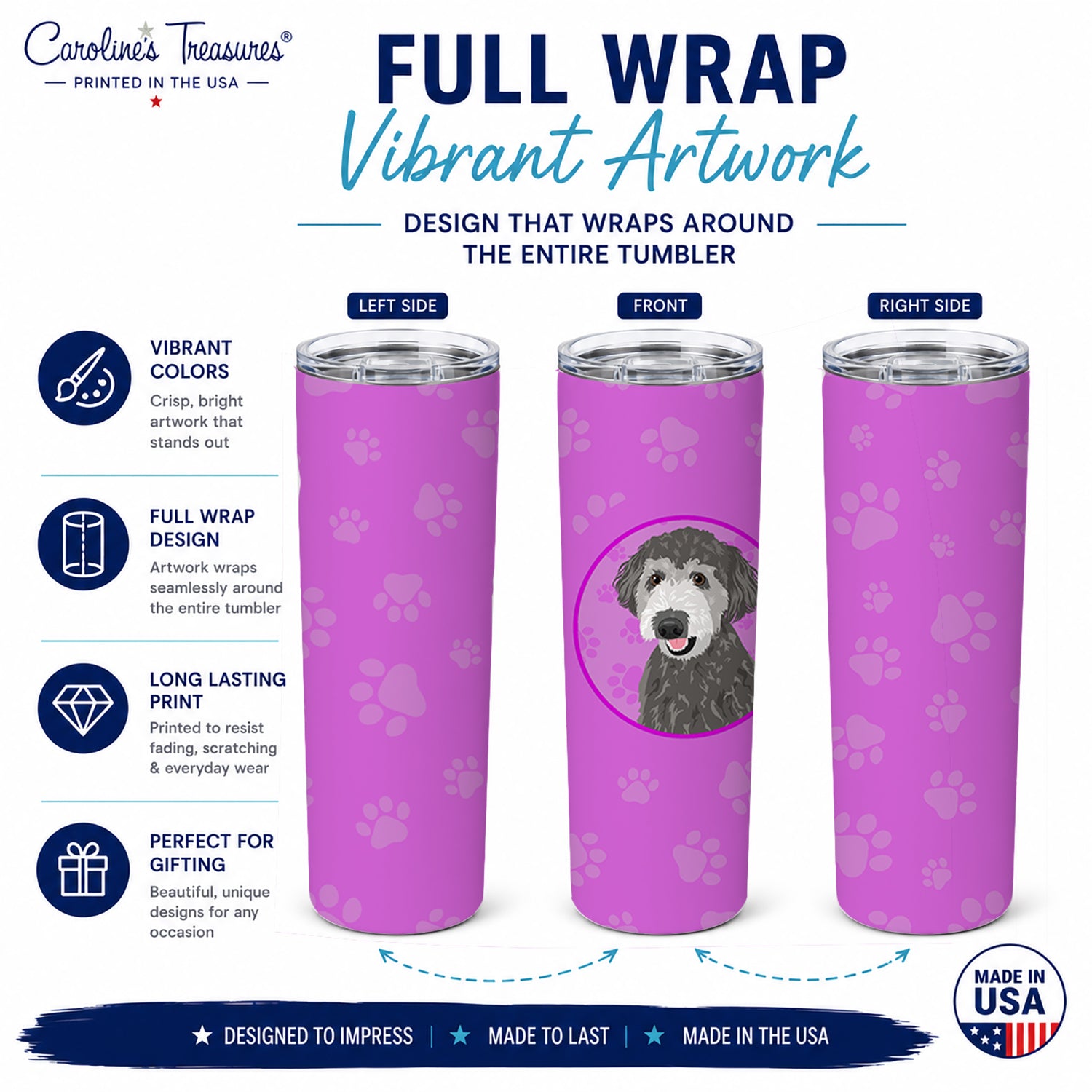 Doodle Silver #2 Stainless Steel Skinny Tumbler 20 oz Vacuum Double Walled Reusable Insulated Travel Cup