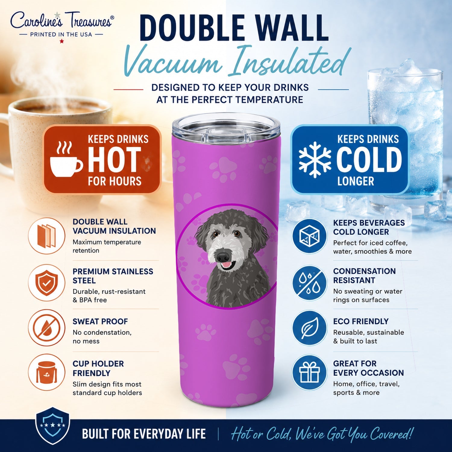 Doodle Silver #2 Stainless Steel Skinny Tumbler 20 oz Vacuum Double Walled Reusable Insulated Travel Cup