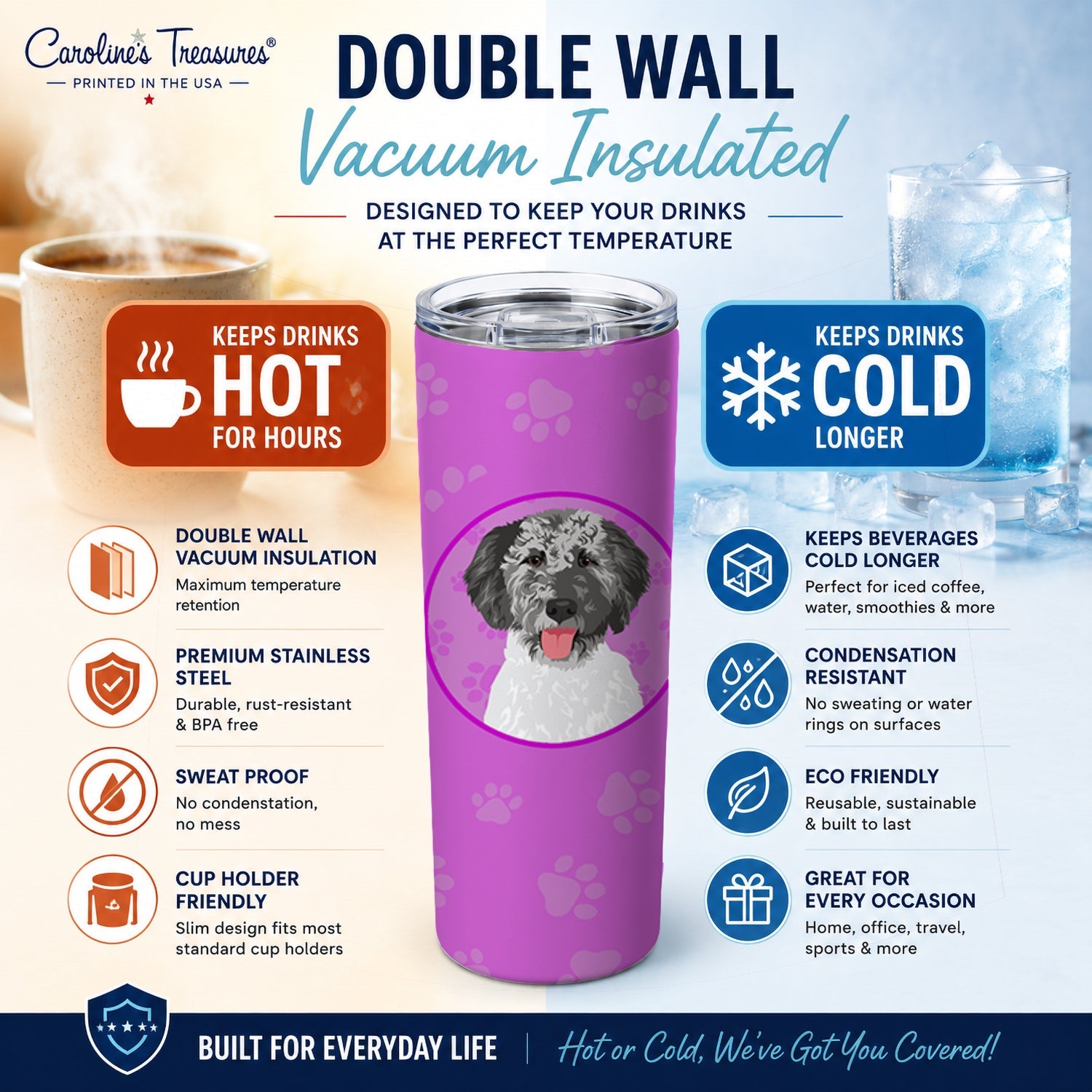 Doodle Silver #3 Stainless Steel Skinny Tumbler 20 oz Vacuum Double Walled Reusable Insulated Travel Cup