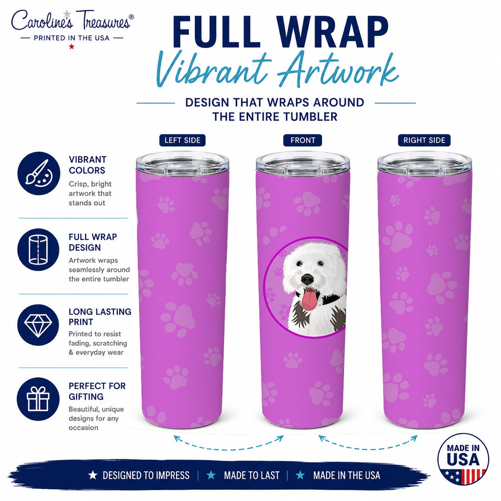 Doodle Silver and White #2 Stainless Steel Skinny Tumbler 20 oz Vacuum Double Walled Reusable Insulated Travel Cup