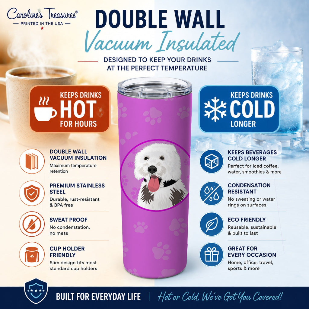 Doodle Silver and White #2 Stainless Steel Skinny Tumbler 20 oz Vacuum Double Walled Reusable Insulated Travel Cup