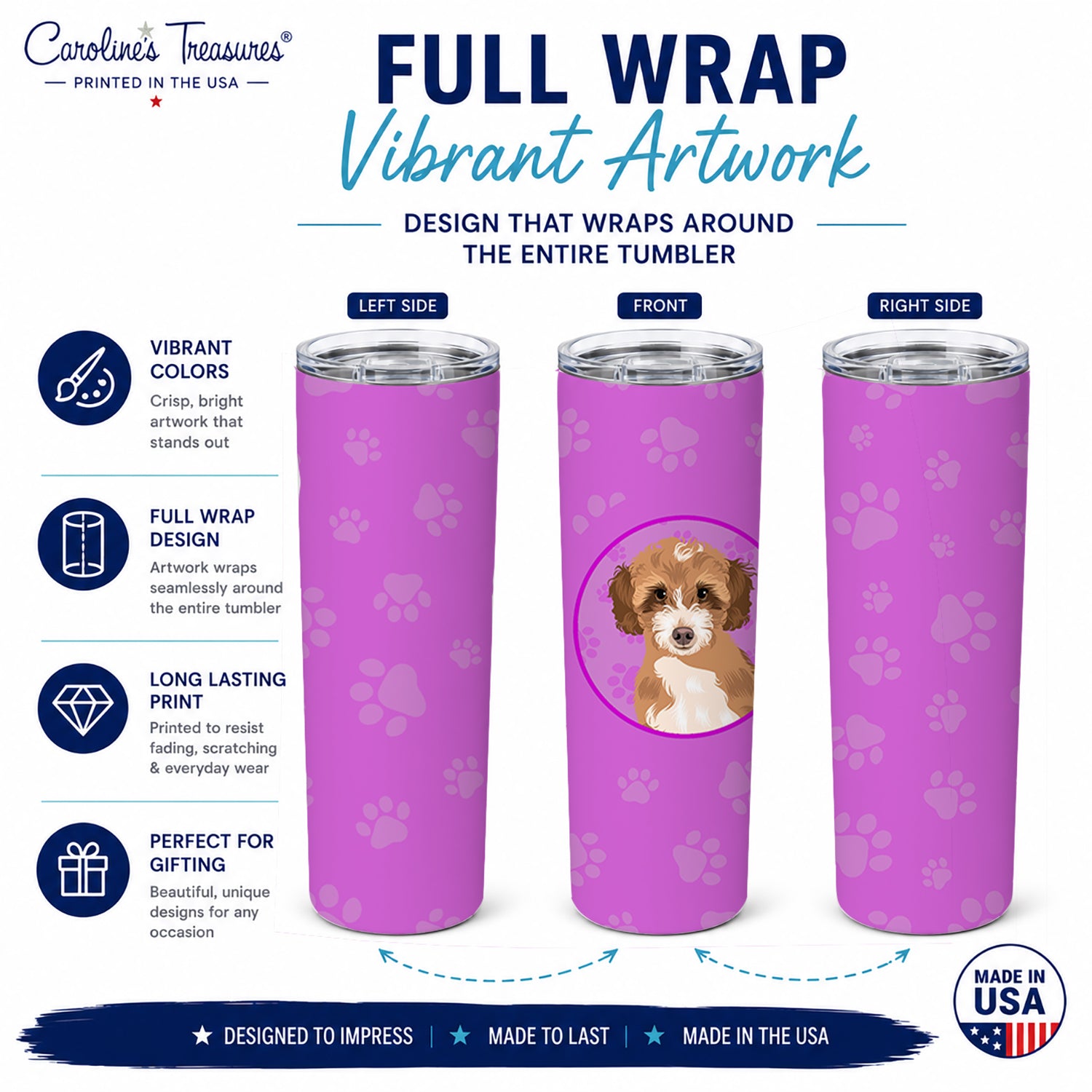 Doodle Tricolor #2 Stainless Steel Skinny Tumbler 20 oz Vacuum Double Walled Reusable Insulated Travel Cup