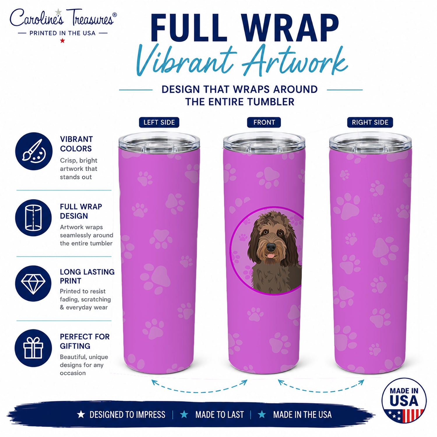Doodle Tricolor #3 Stainless Steel Skinny Tumbler 20 oz Vacuum Double Walled Reusable Insulated Travel Cup