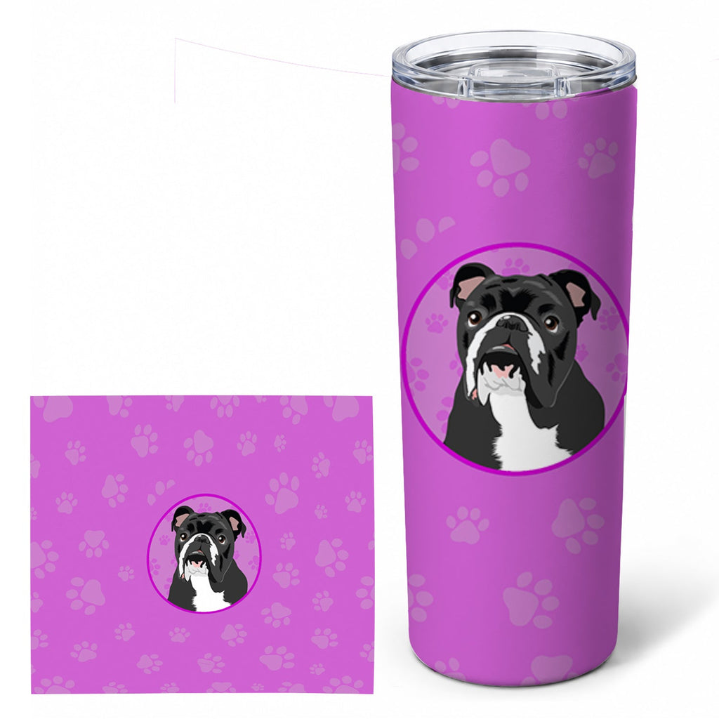 English Bulldog Black and White Stainless Steel Skinny Tumbler 20 oz Vacuum Double Walled Reusable Insulated Travel Cup