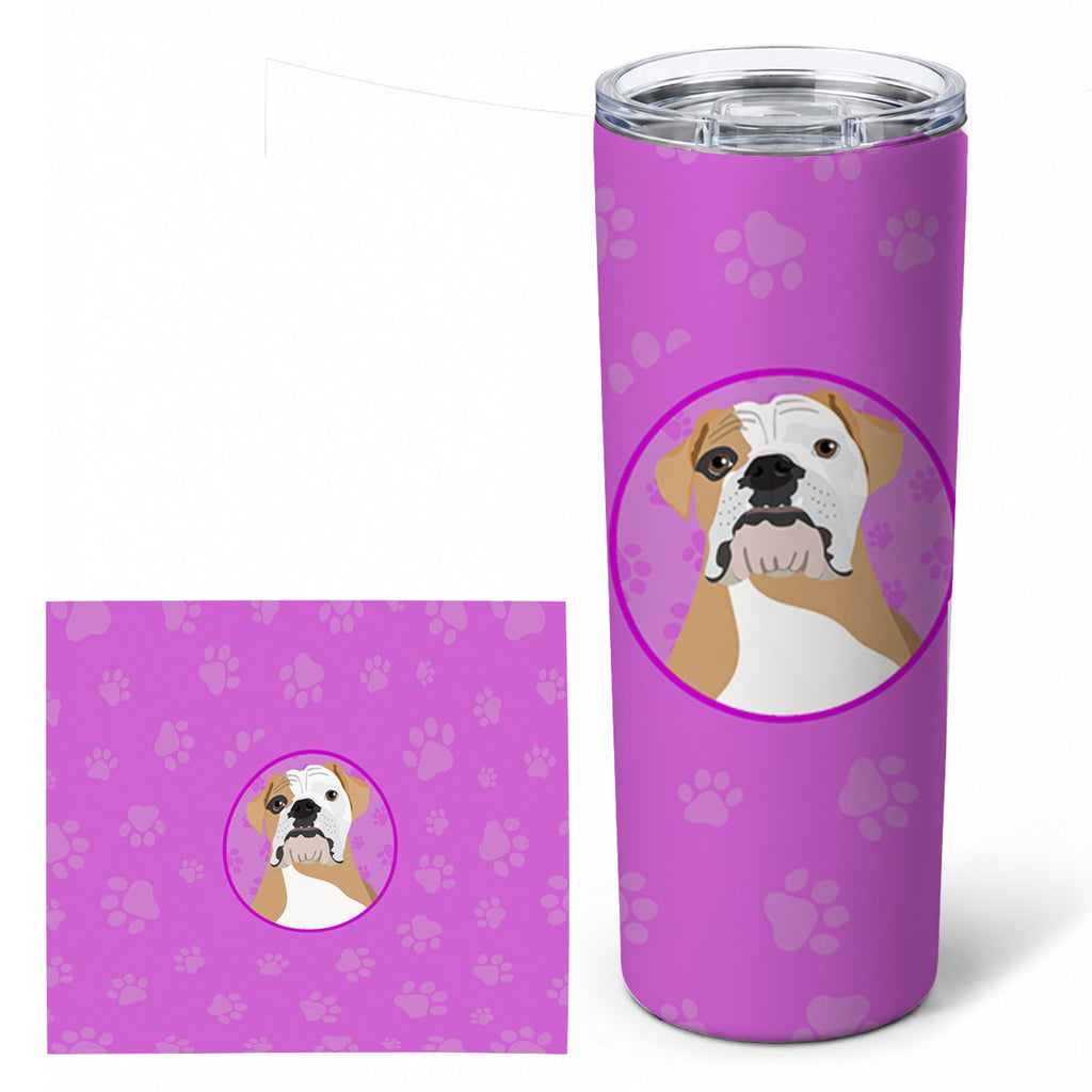 English Bulldog Fawn and White Stainless Steel Skinny Tumbler 20 oz Vacuum Double Walled Reusable Insulated Travel Cup