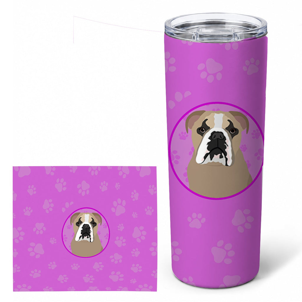 English Bulldog Lilac Tricolor Stainless Steel Skinny Tumbler 20 oz Vacuum Double Walled Reusable Insulated Travel Cup