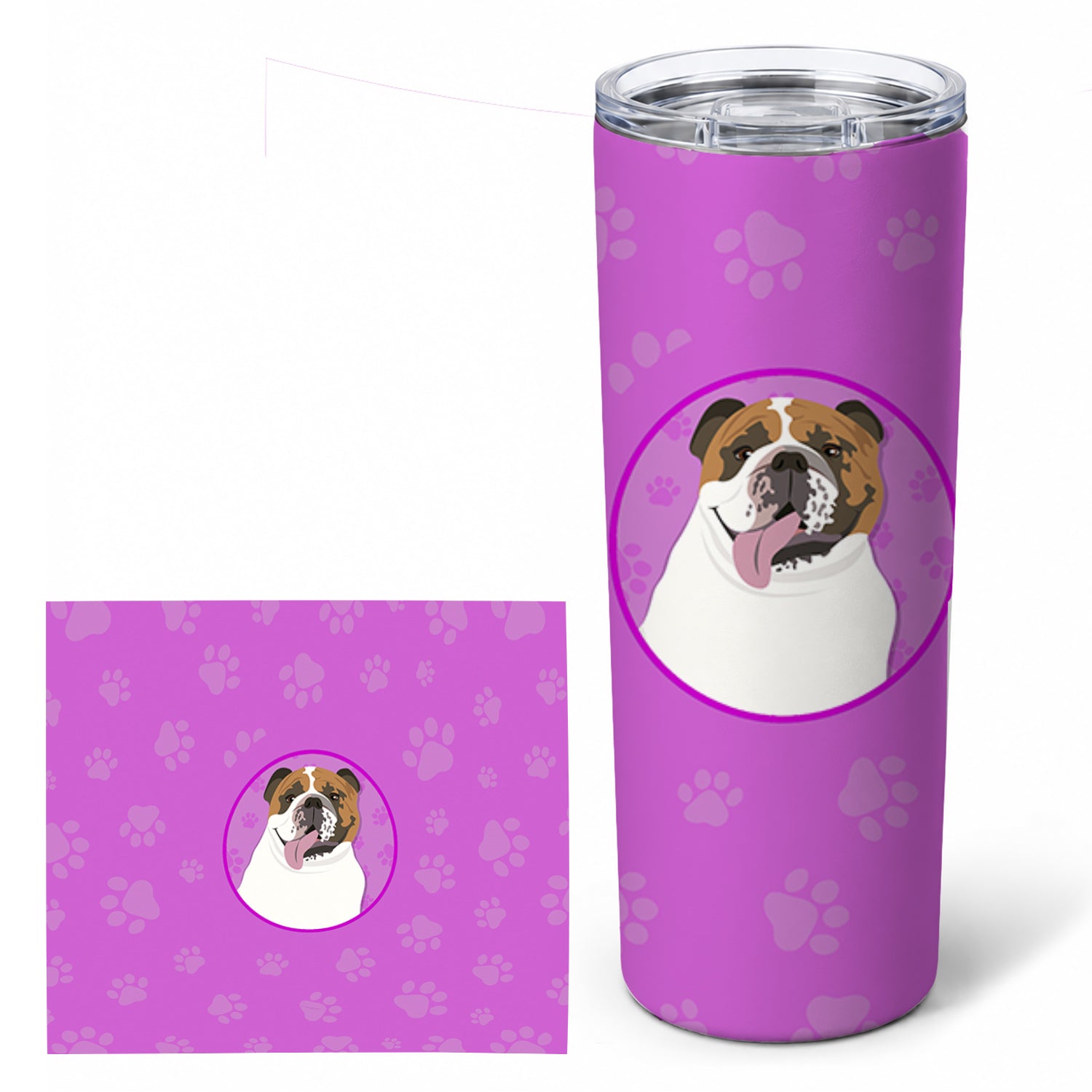 English Bulldog Tricolor #1 Stainless Steel Skinny Tumbler 20 oz Vacuum Double Walled Reusable Insulated Travel Cup