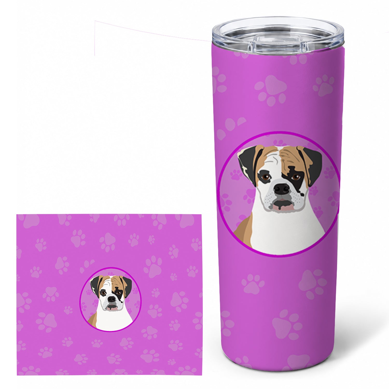 English Bulldog Tricolor #2 Stainless Steel Skinny Tumbler 20 oz Vacuum Double Walled Reusable Insulated Travel Cup