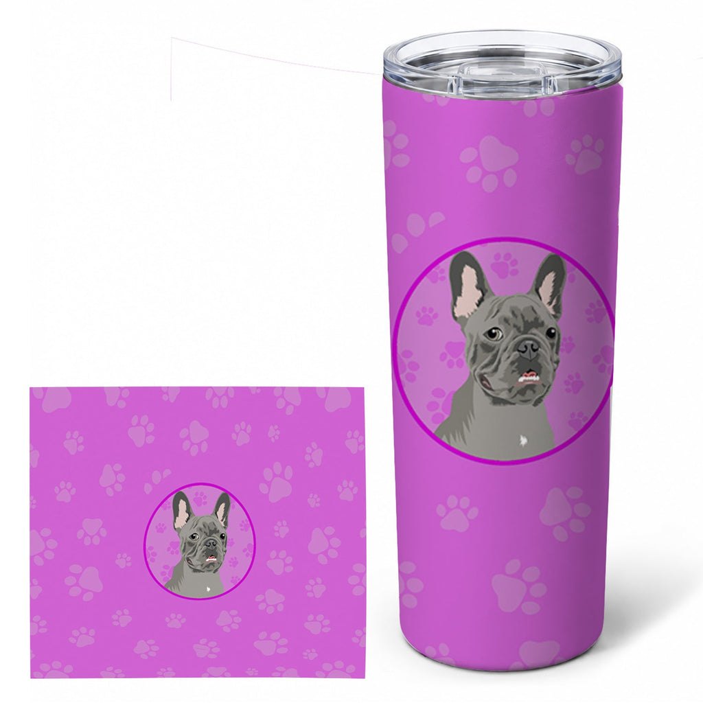 French Bulldog Blue Stainless Steel Skinny Tumbler 20 oz Vacuum Double Walled Reusable Insulated Travel Cup