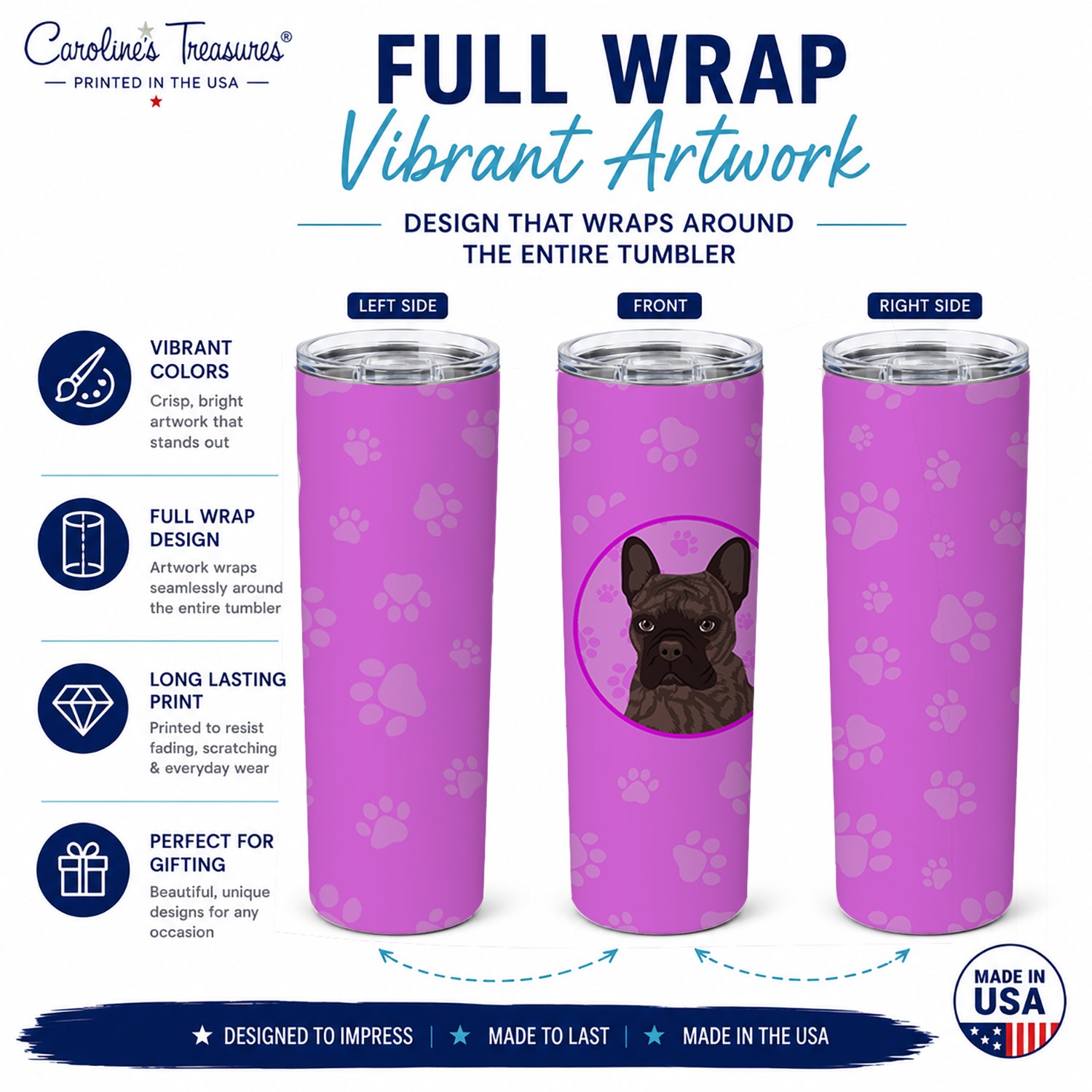 French Bulldog Brindle #1 Stainless Steel Skinny Tumbler 20 oz Vacuum Double Walled Reusable Insulated Travel Cup