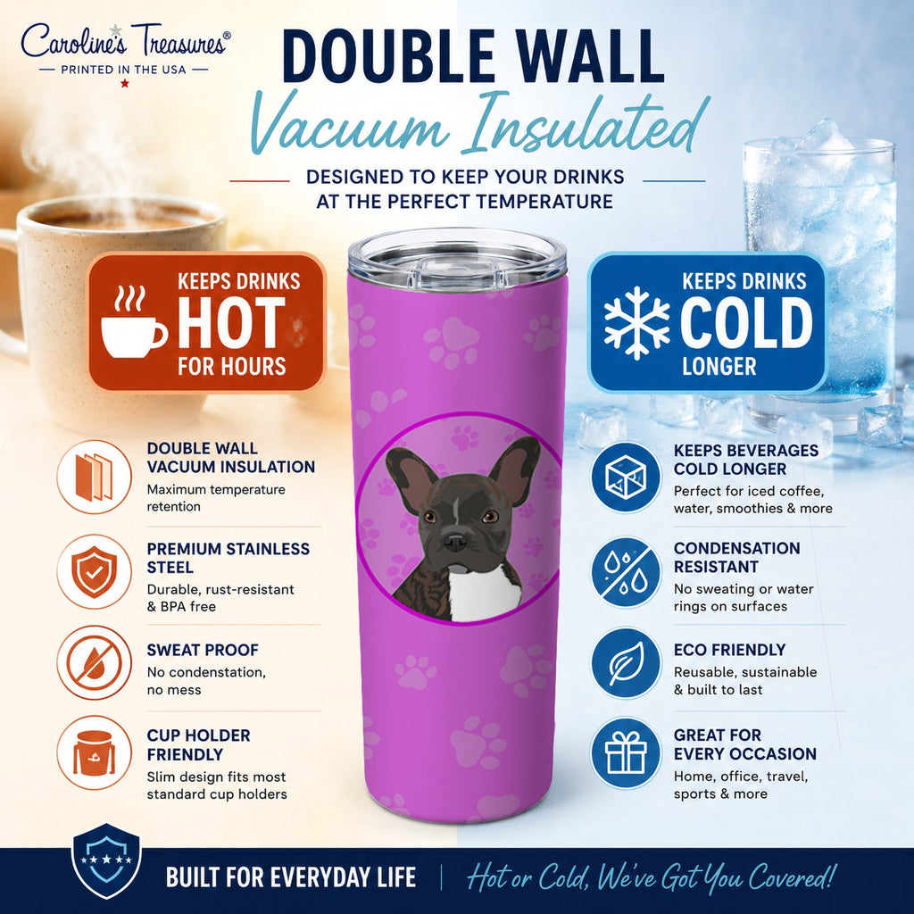 French Bulldog Brindle #2 Stainless Steel Skinny Tumbler 20 oz Vacuum Double Walled Reusable Insulated Travel Cup