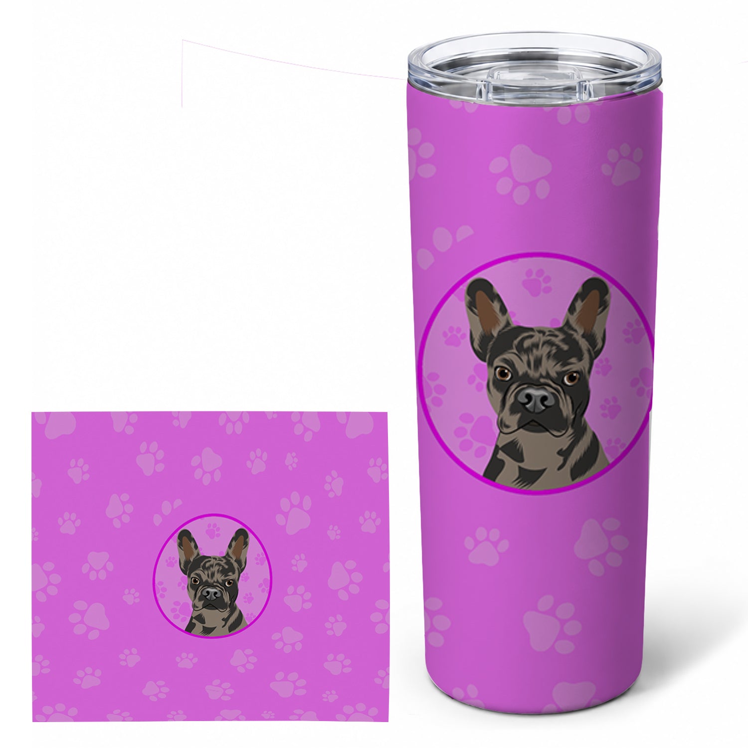 French Bulldog Chocolate Stainless Steel Skinny Tumbler 20 oz Vacuum Double Walled Reusable Insulated Travel Cup