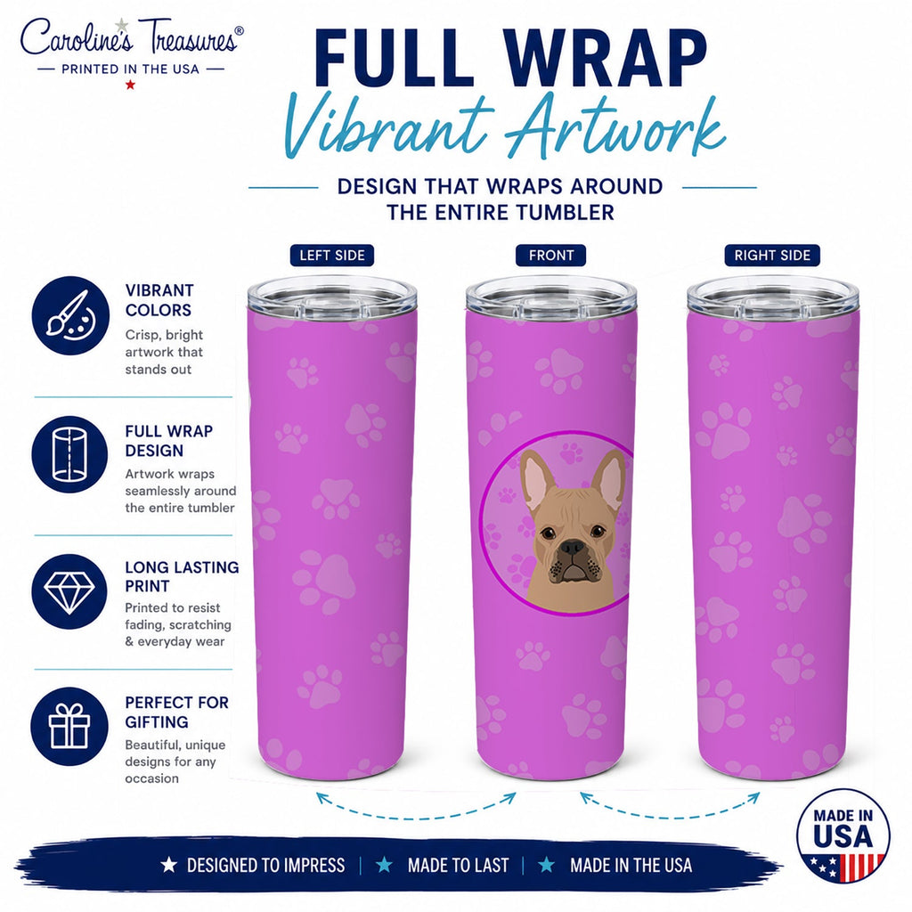 French Bulldog Cream Stainless Steel Skinny Tumbler 20 oz Vacuum Double Walled Reusable Insulated Travel Cup