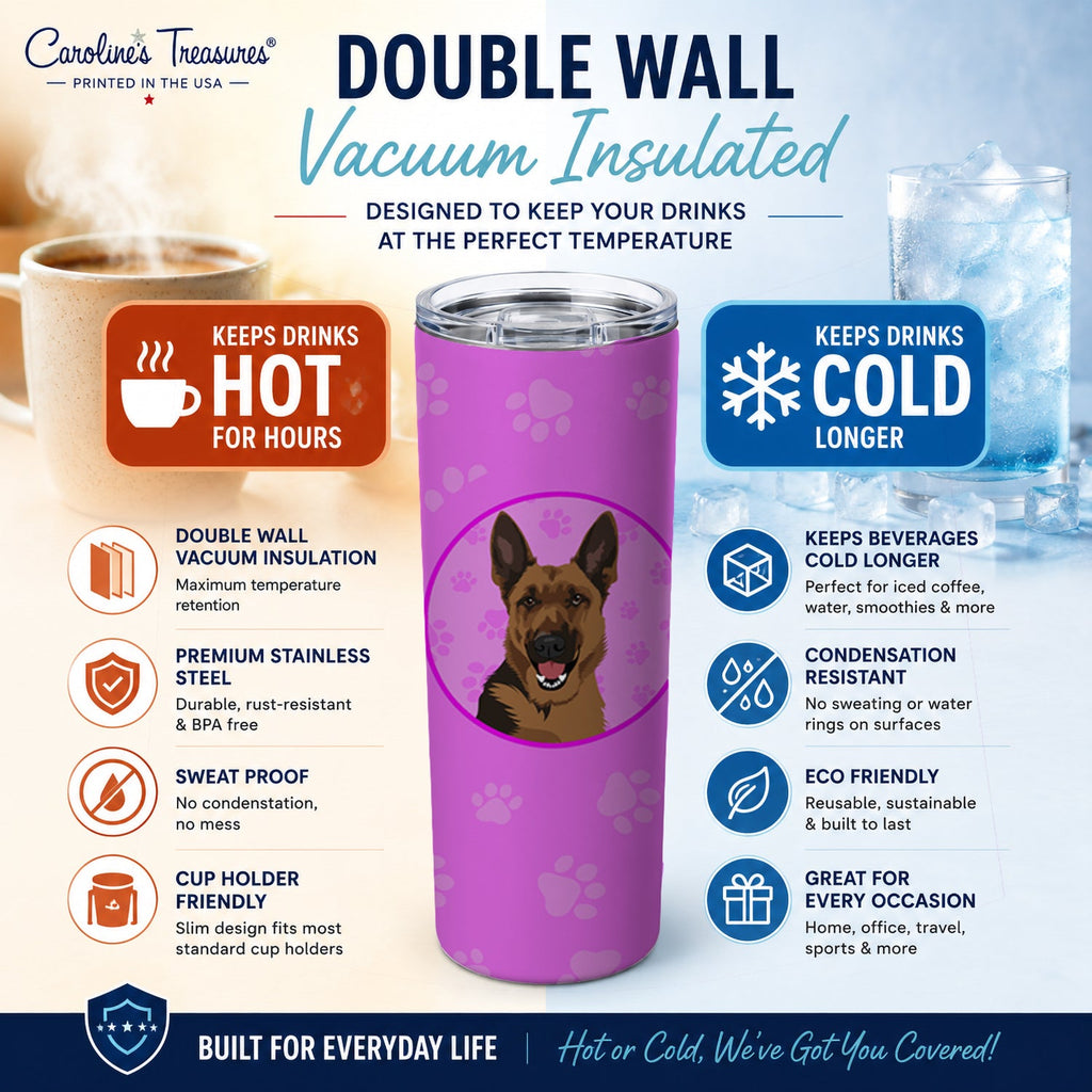 German Shepherd Black and Tan #2 Stainless Steel Skinny Tumbler 20 oz Vacuum Double Walled Reusable Insulated Travel Cup