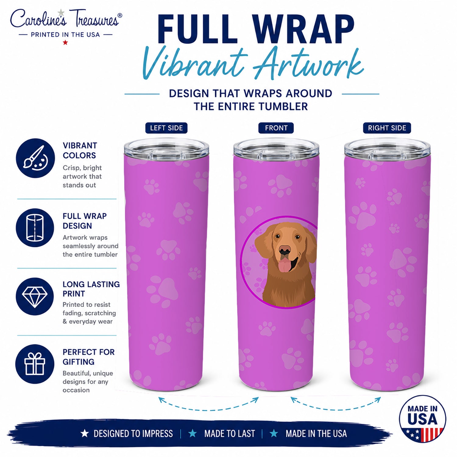 Golden Retriever Red #1 Stainless Steel Skinny Tumbler 20 oz Vacuum Double Walled Reusable Insulated Travel Cup