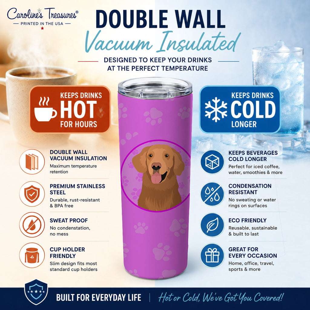 Golden Retriever Red #1 Stainless Steel Skinny Tumbler 20 oz Vacuum Double Walled Reusable Insulated Travel Cup