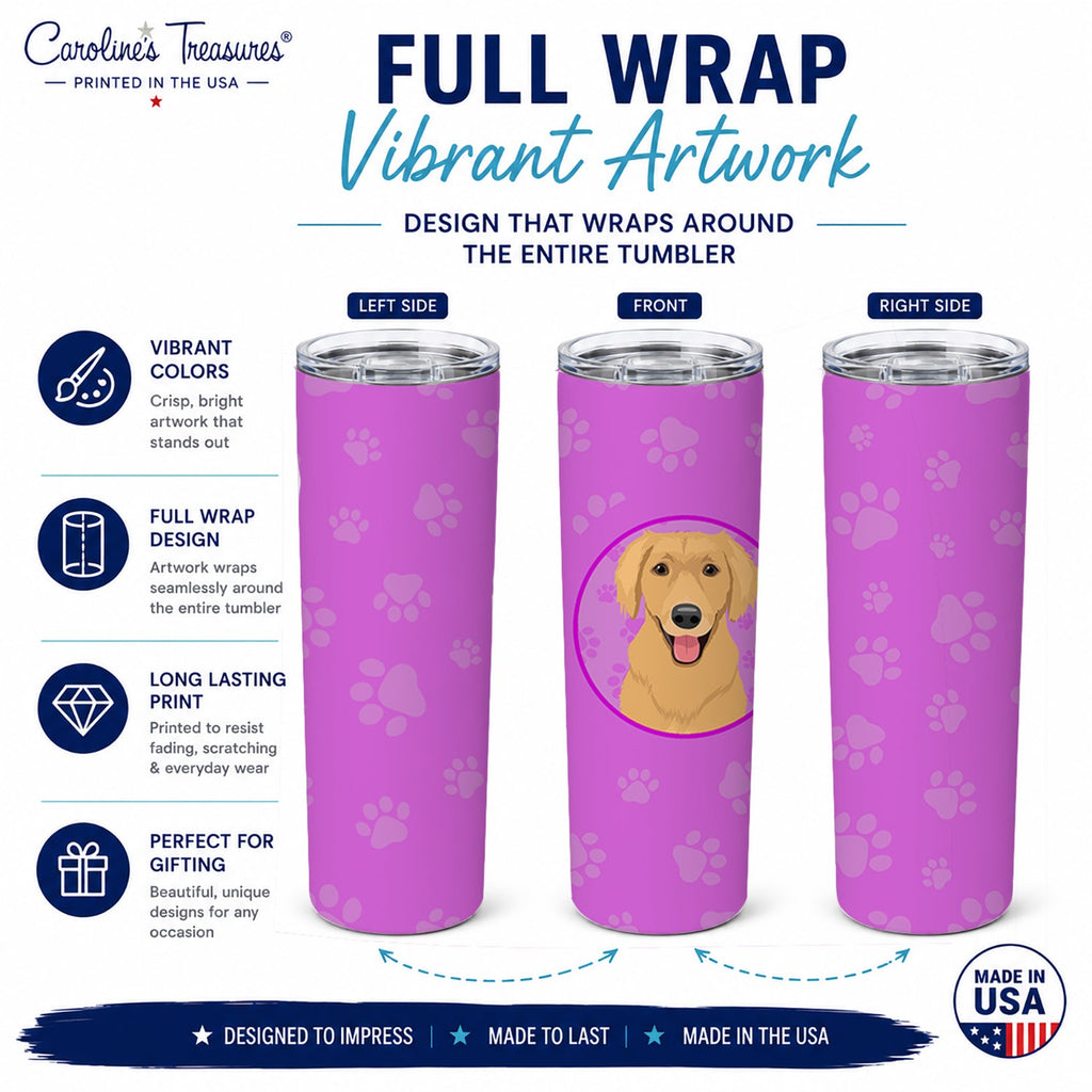 Golden Retriever Gold #2 Stainless Steel Skinny Tumbler 20 oz Vacuum Double Walled Reusable Insulated Travel Cup